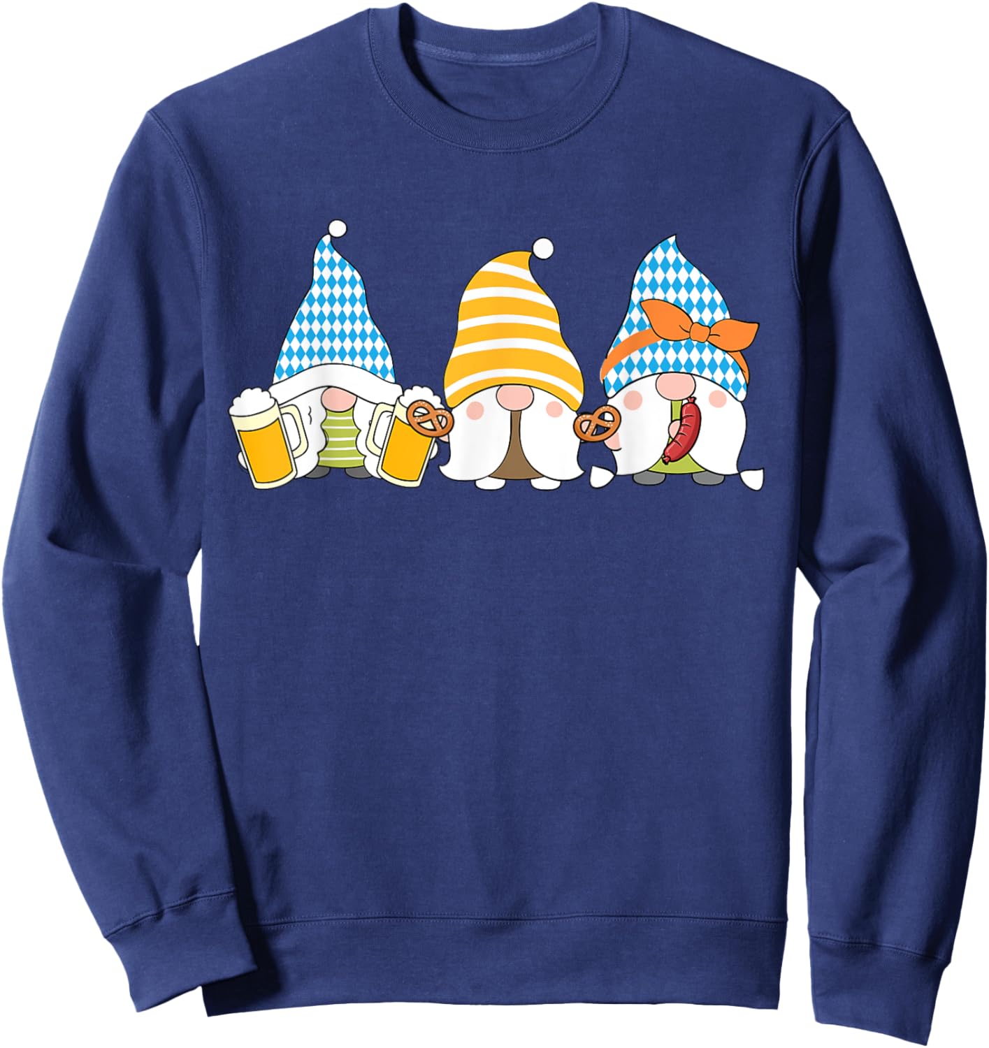 Gnomes Eating Oktoberfest Prfetzel Sausage Bratwurst German Sweatshirt - Sweatshirt | Navy