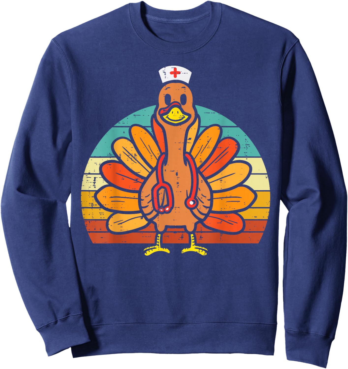 Turkey Nurse Stethoscope Thanksgiving Fall Scrub Top Women Sweatshirt - Sweatshirt | Navy
