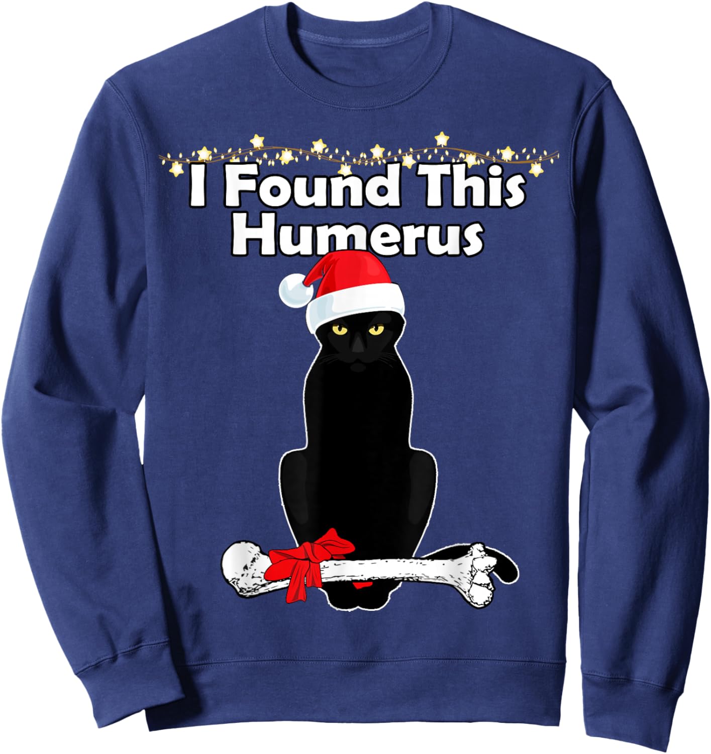 Black Cat Christmas Lights Funny Xmas Cats Sweatshirt - Sweatshirt | Navy