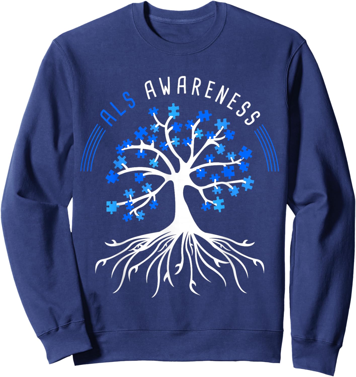 Blue Ribbon ALS Awareness Tree Sweatshirt - Sweatshirt | Navy