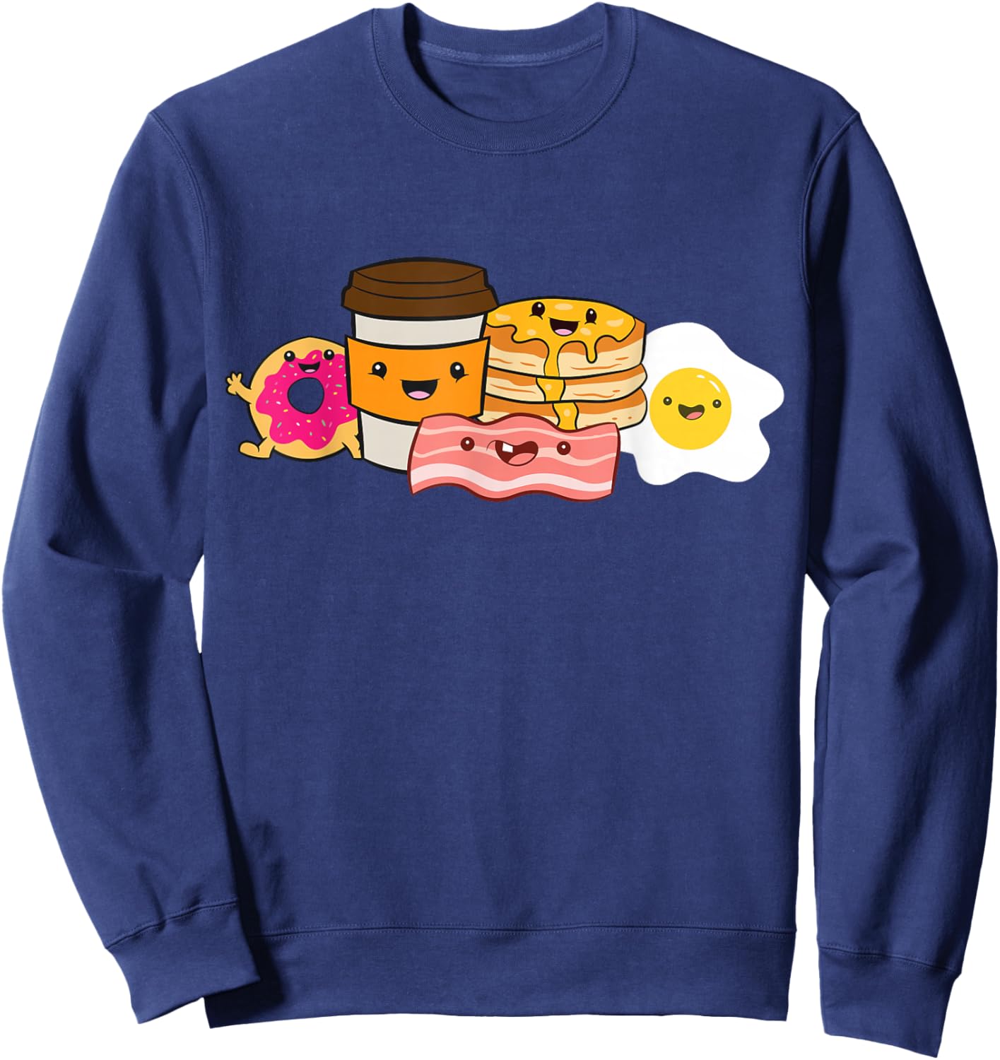 Breakfast Food Bacon Eggs Donut Waffles Sweatshirt - Sweatshirt | Navy