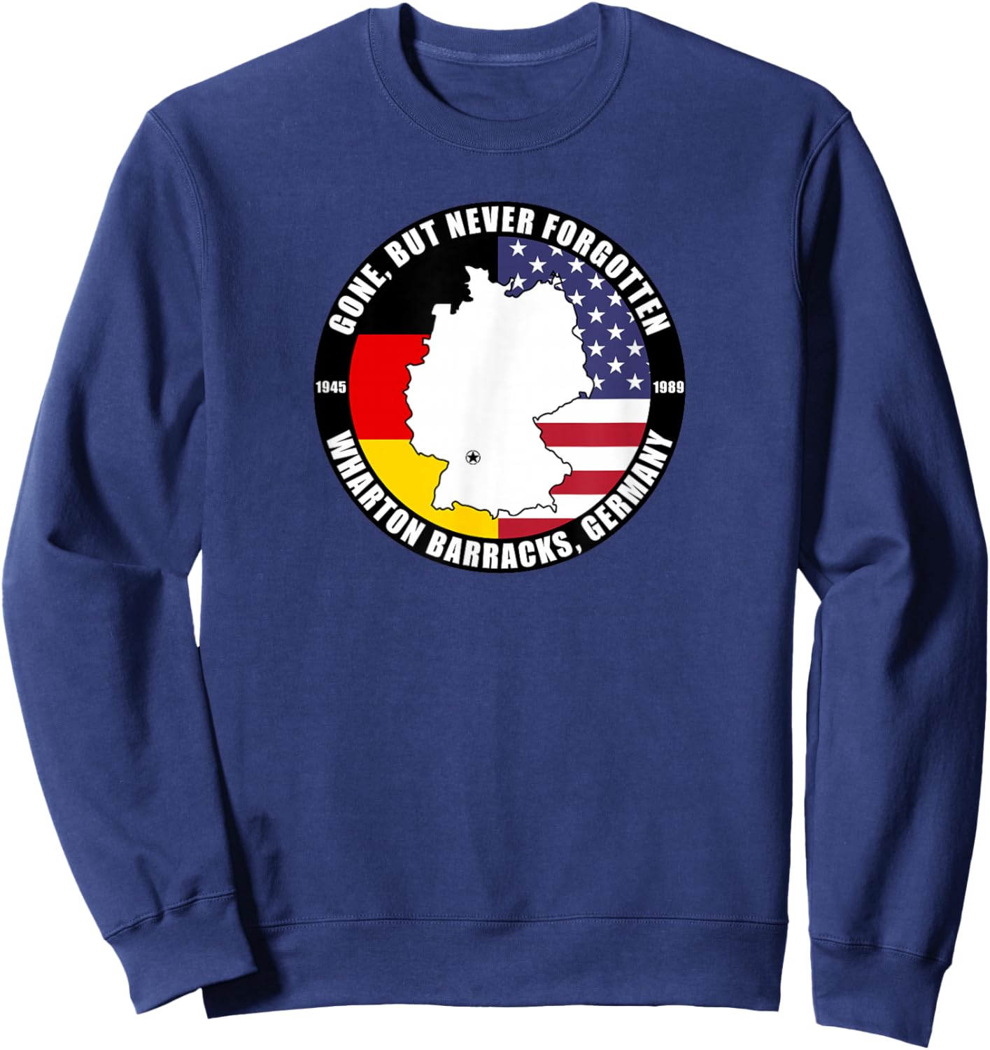 SoldierTees Gone But Never Forgotten Wharton Barracks Germany Veteran - Black, Small - Classic Fit, Short Sleeve - Cotton 100% - For Veterans, Families, History Enthusiasts Sweatshirt - Sweatshirt | Navy