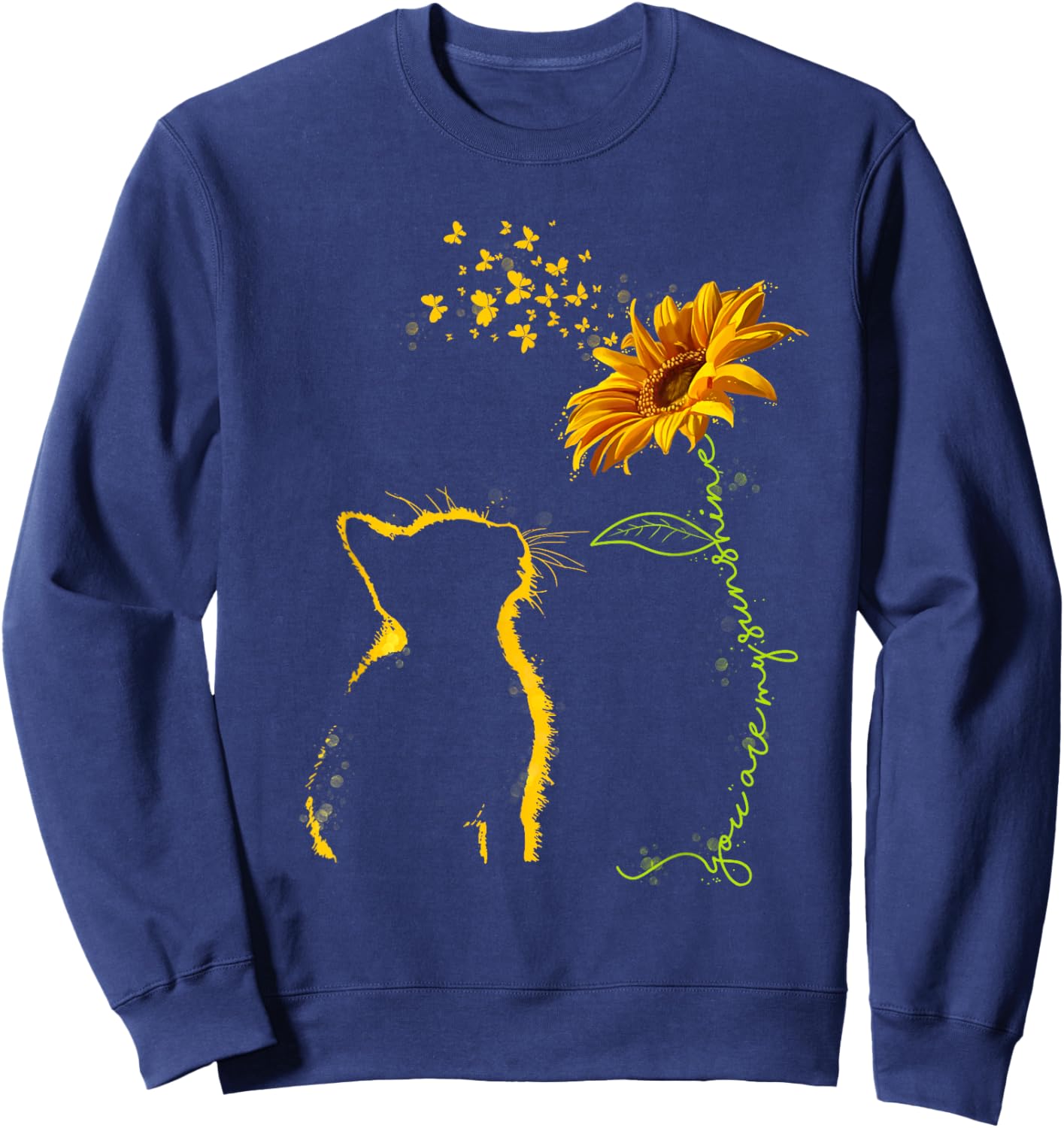 Sitting Yellow Kitten Sunflower Fragrance Butterfly Sweatshirt - Sweatshirt | Navy