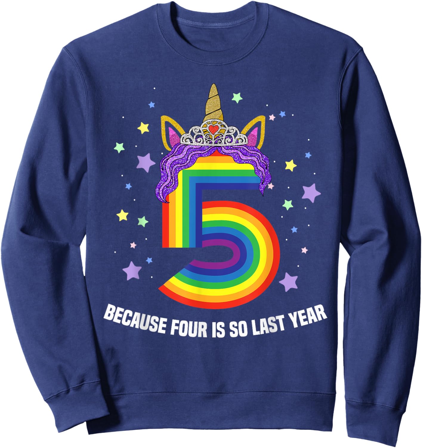 5 Years Old Birthday Girl Unicorn Rainbow 5th Birthday Gift Sweatshirt - Sweatshirt | Navy