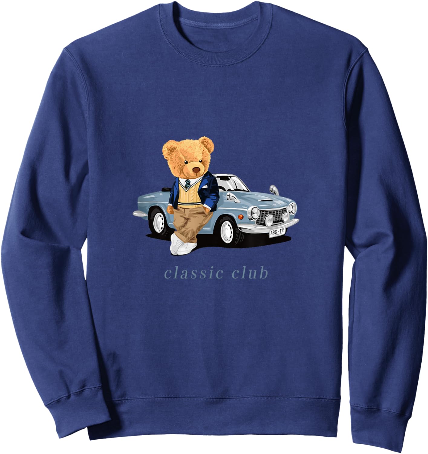 Enjoy Cool Teddy Bear with Classic Car Graphic Designs Fun Small Sweatshirt - Sweatshirt | Navy