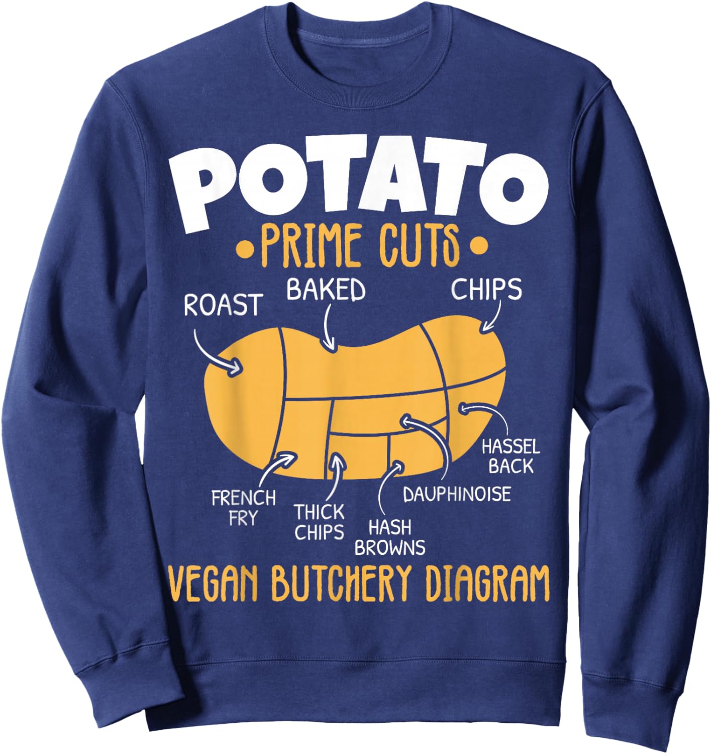 Potato Prime Cuts Spud Life Vegan French Fries Tater Tots Sweatshirt - Sweatshirt | Navy