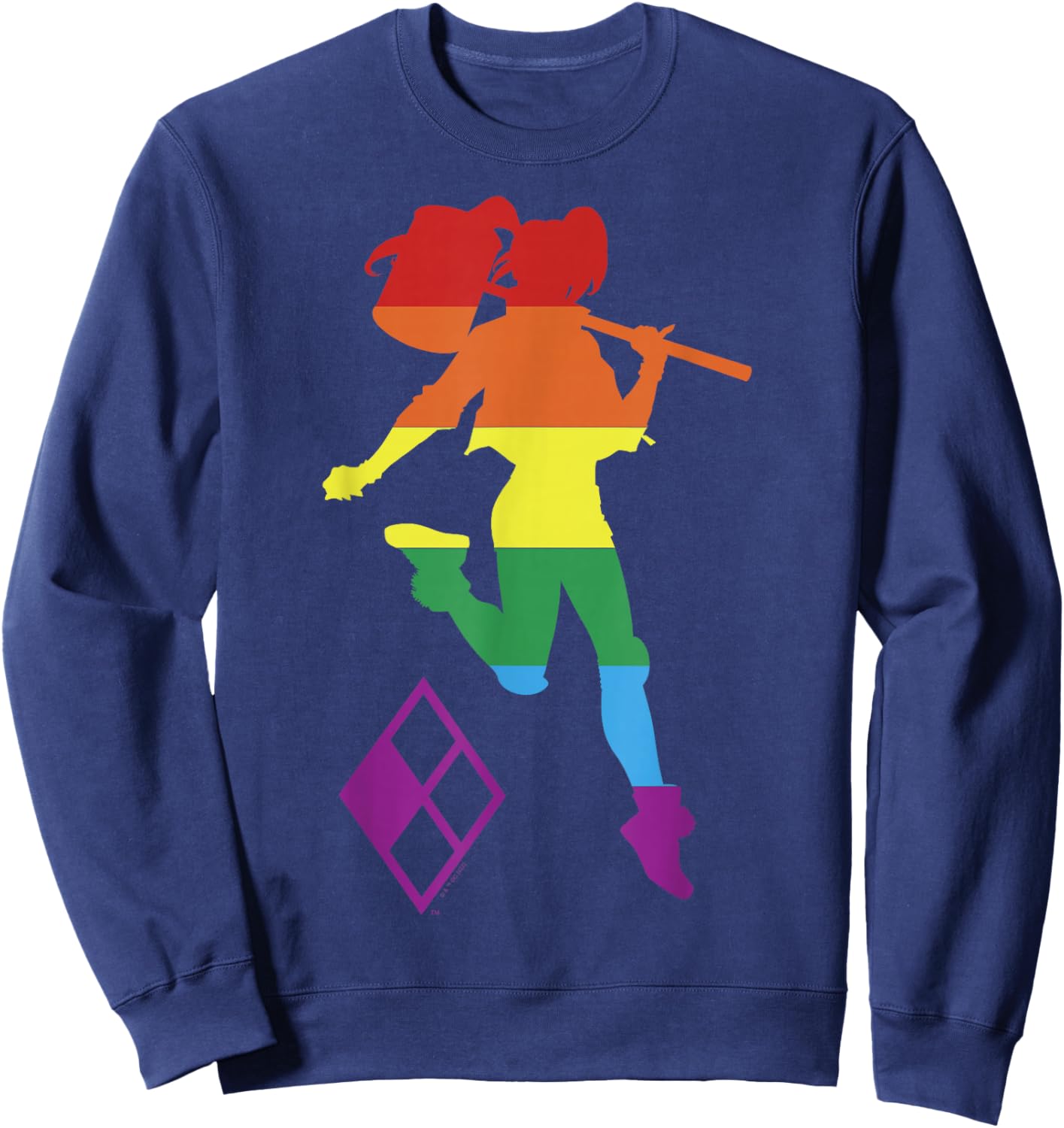 DC Comics Pride Justice League Harley Quinn Rainbow Stripe Sweatshirt - Sweatshirt | Navy