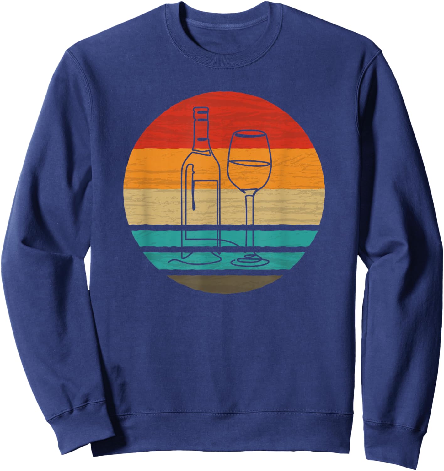 Wine Bottle Glass Line Art Retro Style Vintage Sweatshirt - Sweatshirt | Navy