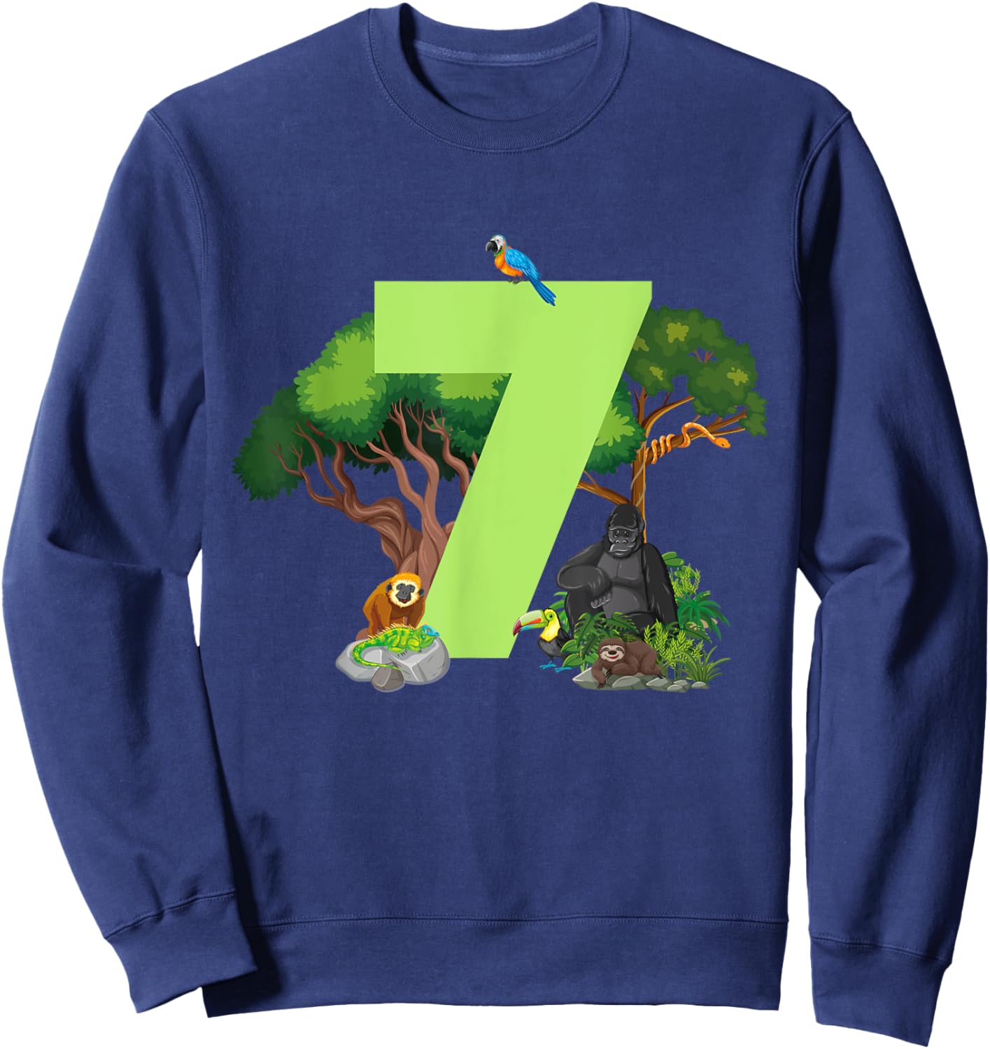 7th Birthday Jungle Animals Safari Rainforest 7 Year Old Sweatshirt - Sweatshirt | Navy