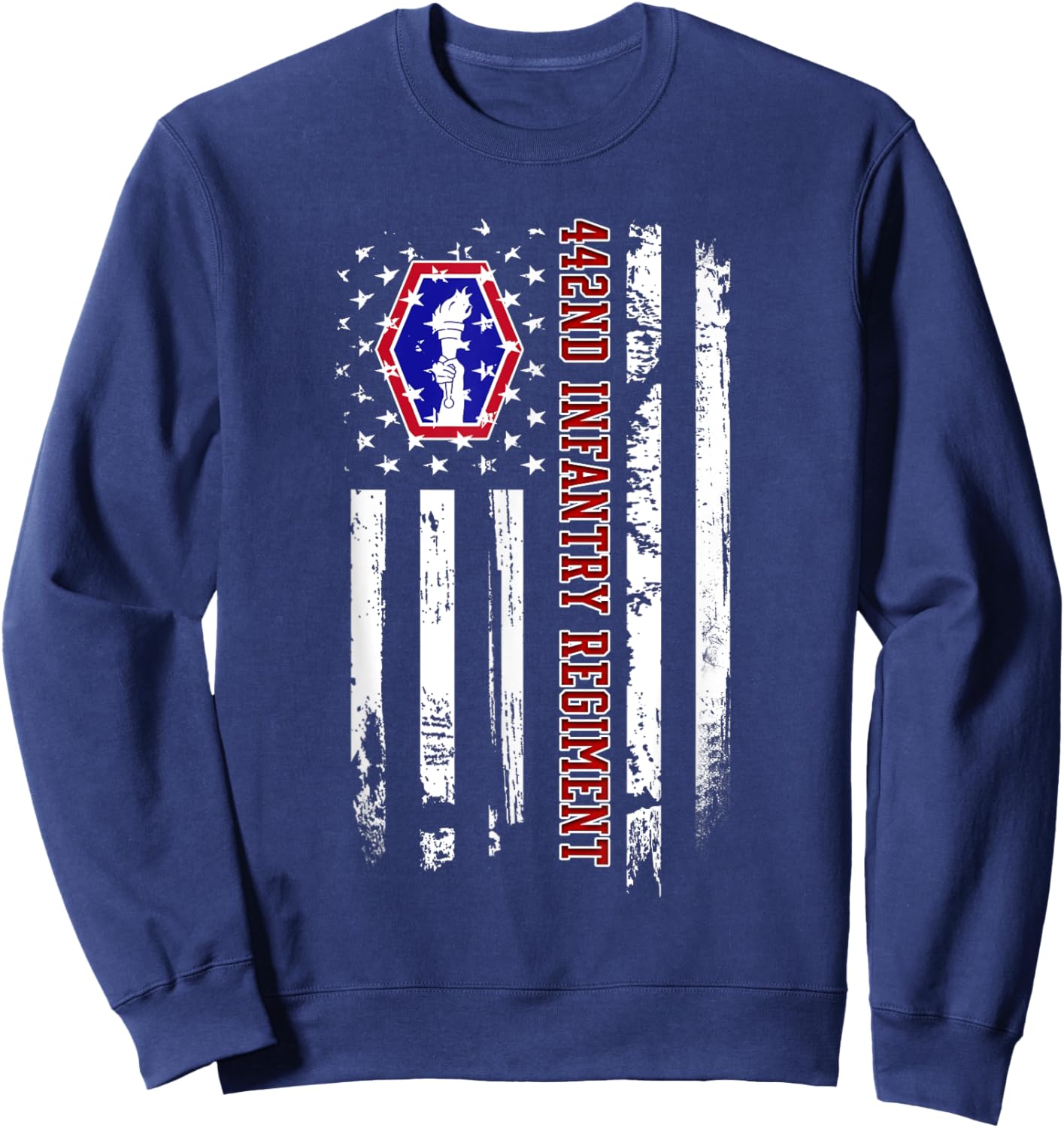 442nd Infantry Regiment Veteran USA Flag Veterans Day Xmas Sweatshirt - Sweatshirt | Navy