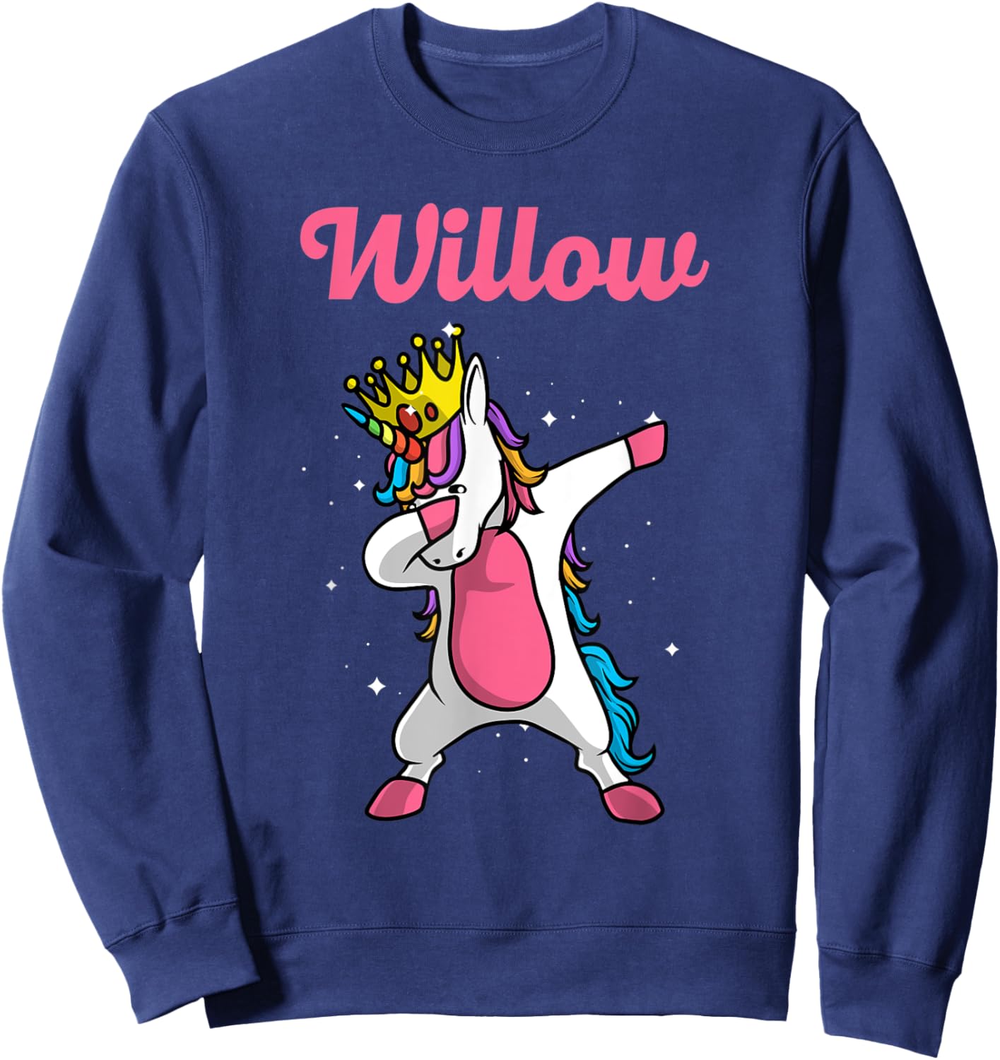 WILLOW Gift Name Personalized Birthday Dabbing Unicorn Queen Sweatshirt - Sweatshirt | Navy