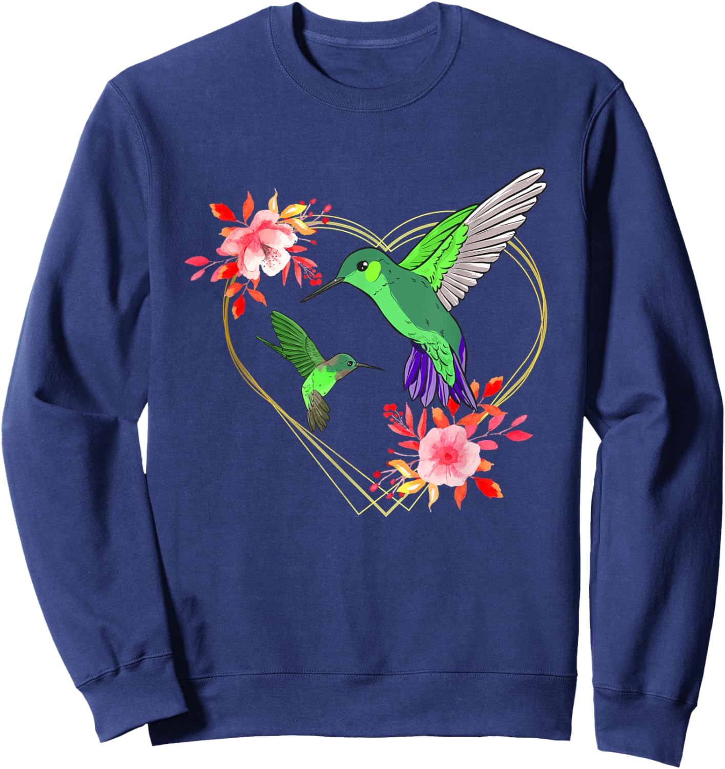 Hummingbird Red Heart Flowers Humminbird Hummingbird Bird Sweatshirt - Sweatshirt | Navy