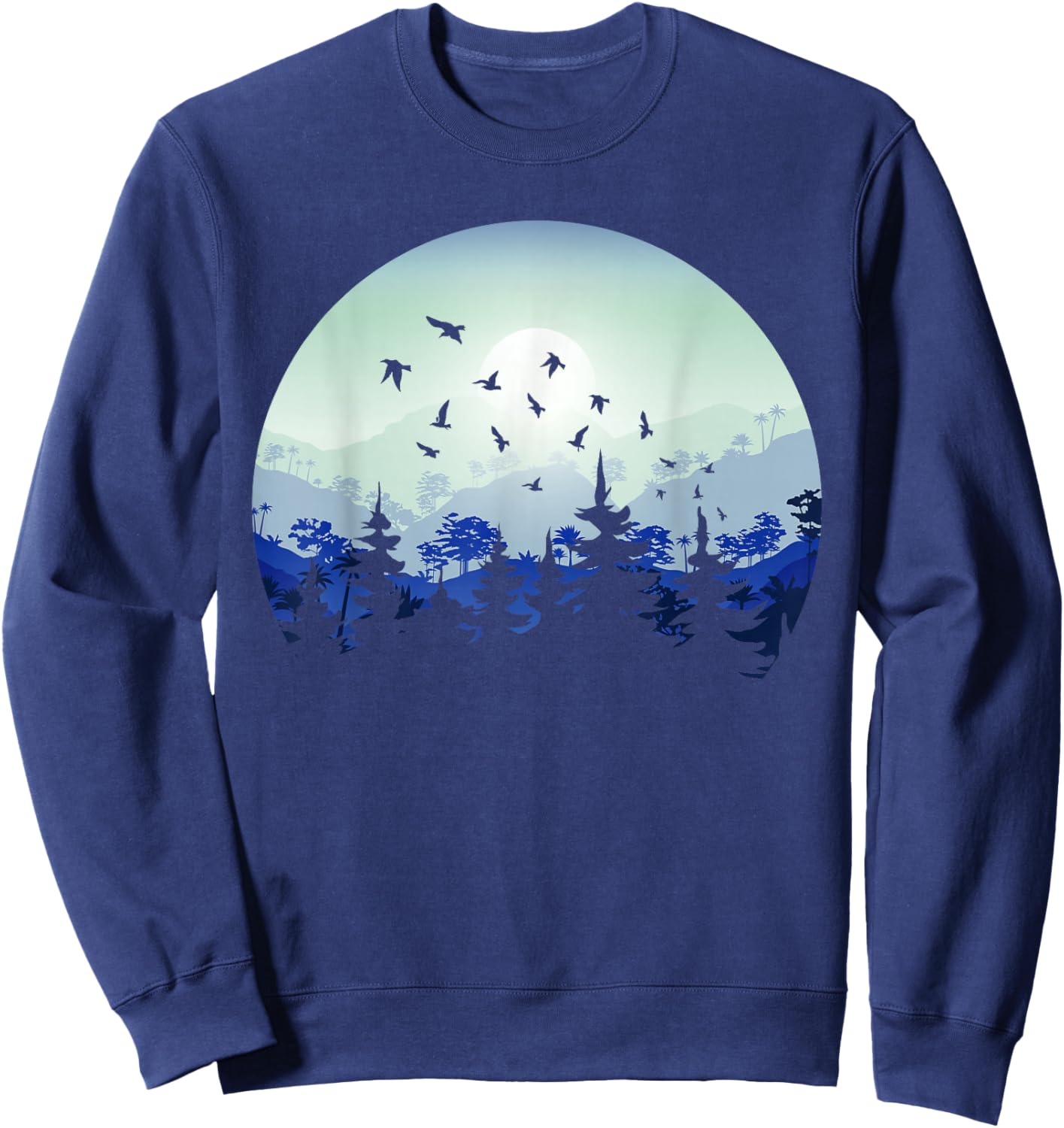 Mountain Wildlife Nature Retro Forest Gift -Adults Black Short Sleeve Classic Fit Small Nature-Themed Hiking Sweatshirt - Sweatshirt | Navy