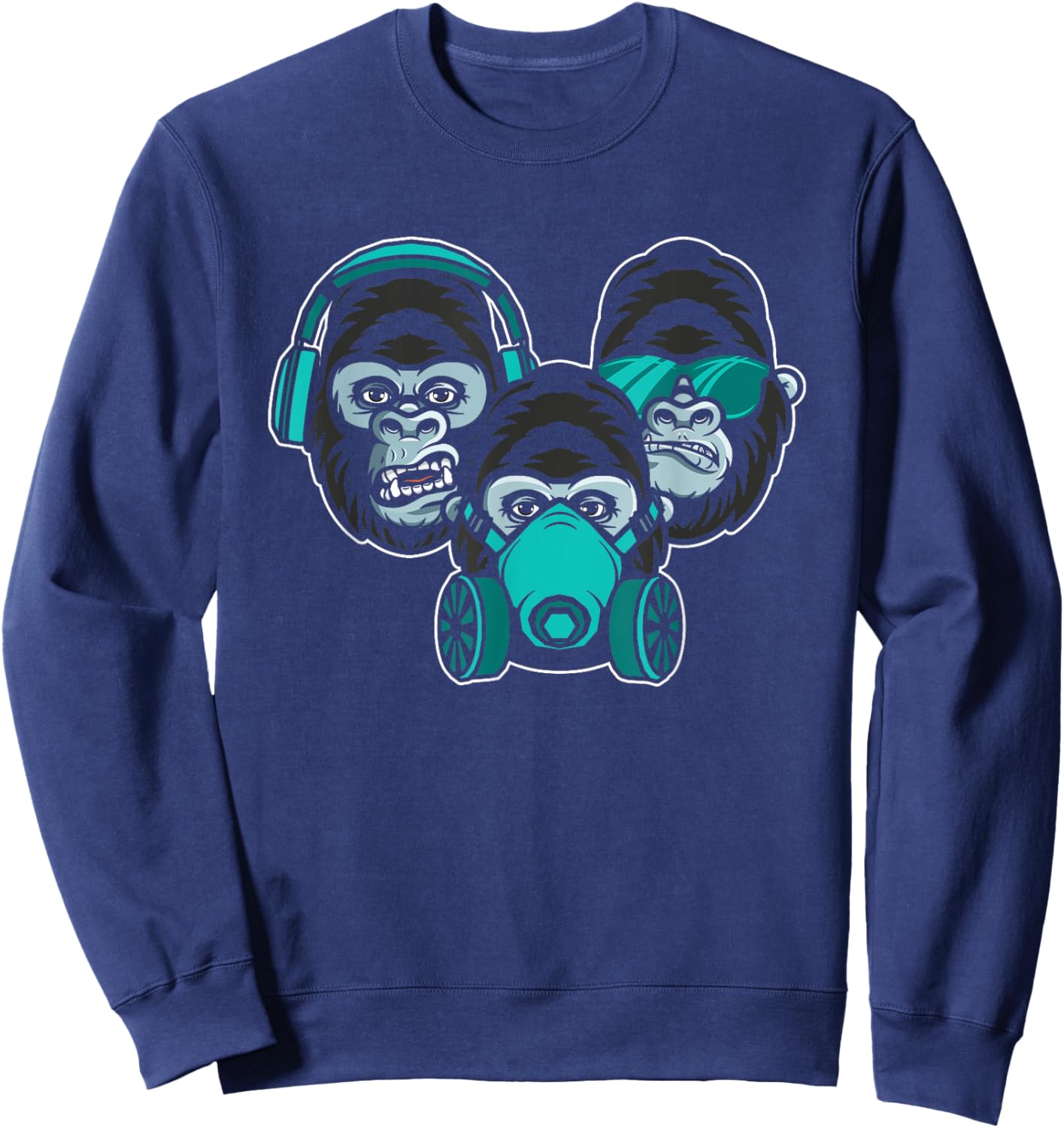 See Speak Hear No Evil Japan Japanese Wise Monkeys Gorilla Sweatshirt - Sweatshirt | Navy