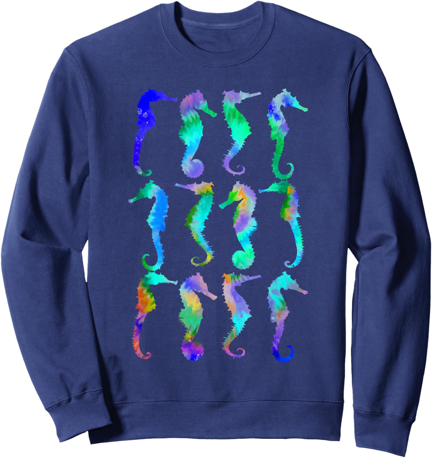 Sea Fish Underwater Aquarium Ocean Biology Tie Dye Seahorse Sweatshirt - Sweatshirt | Navy