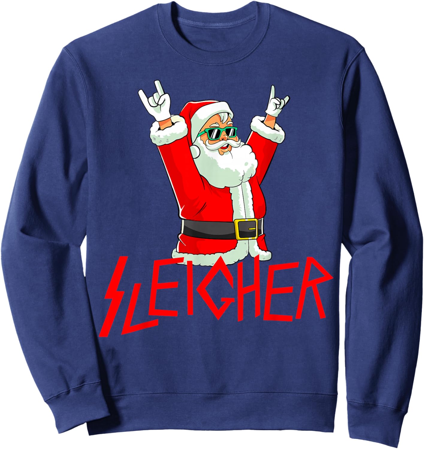 Sleigher Funny Christmas Heavy Metal Music Gifts Men Women Sweatshirt - Sweatshirt | Navy