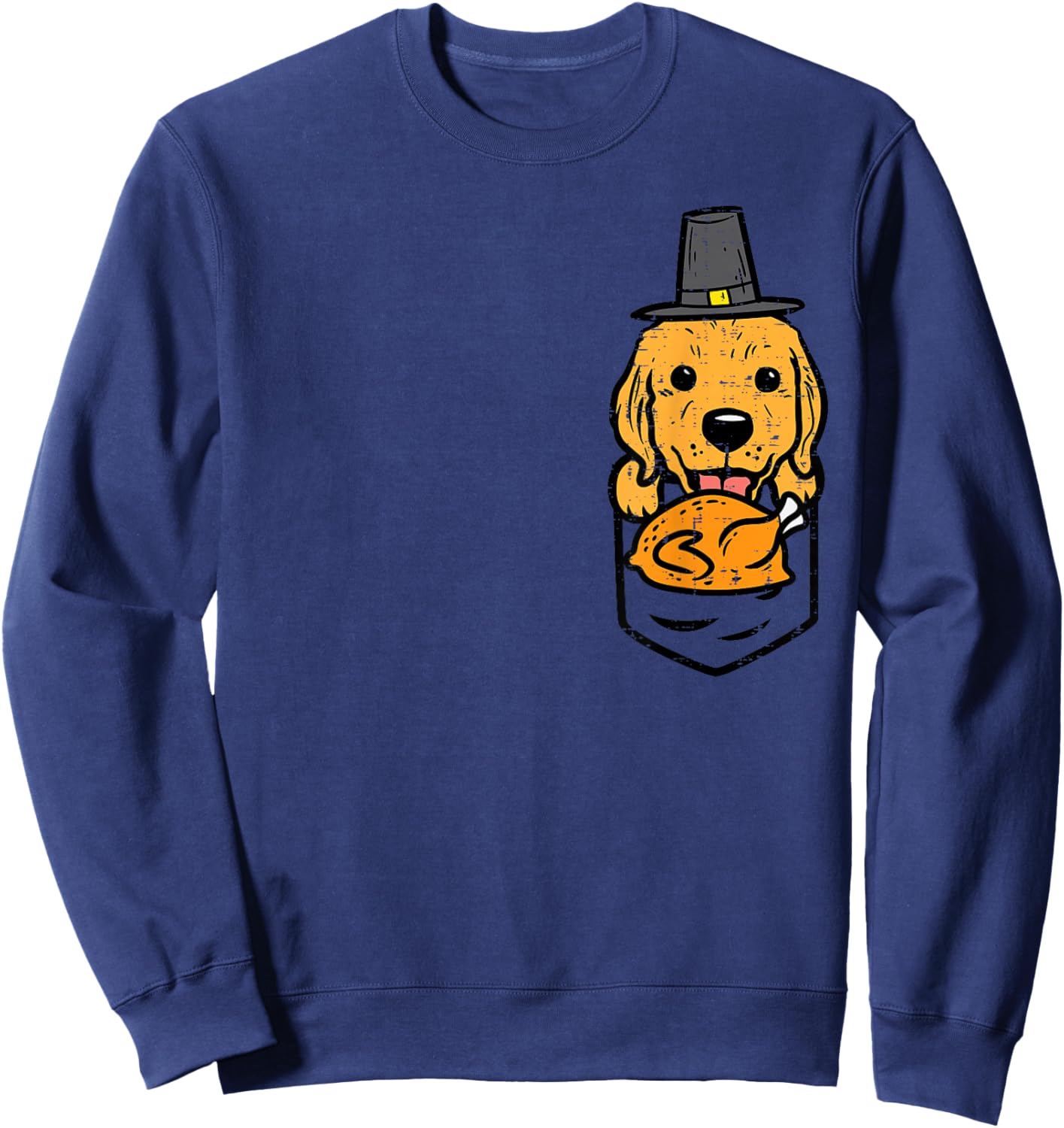 Pocket Pilgrim Golden Retriever Turkey Cute Thanksgiving Dog Sweatshirt - Sweatshirt | Navy