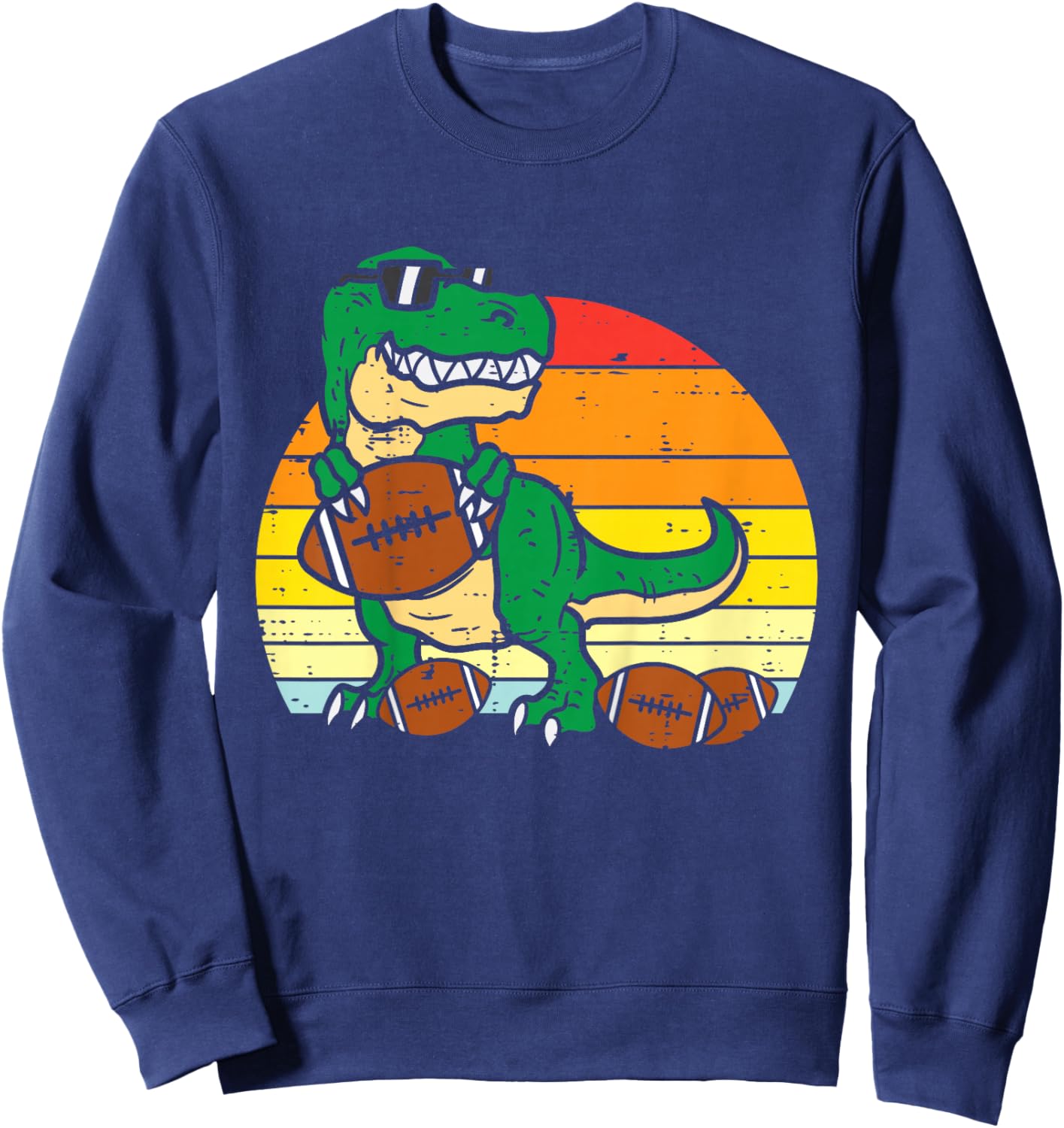 Kids American Football Trex Retro Dinosaur Boys Kids Toddlers Sweatshirt - Sweatshirt | Navy