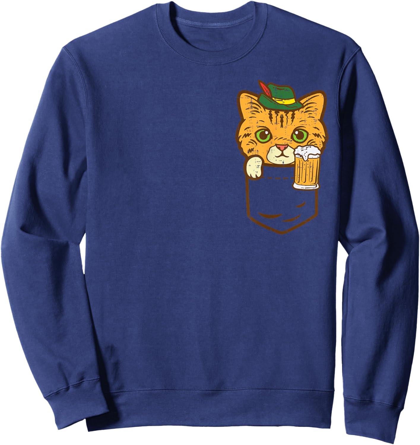 Pocket Cat Oktoberfest Hat Bavarian Kitten German Men Women Sweatshirt - Sweatshirt | Navy