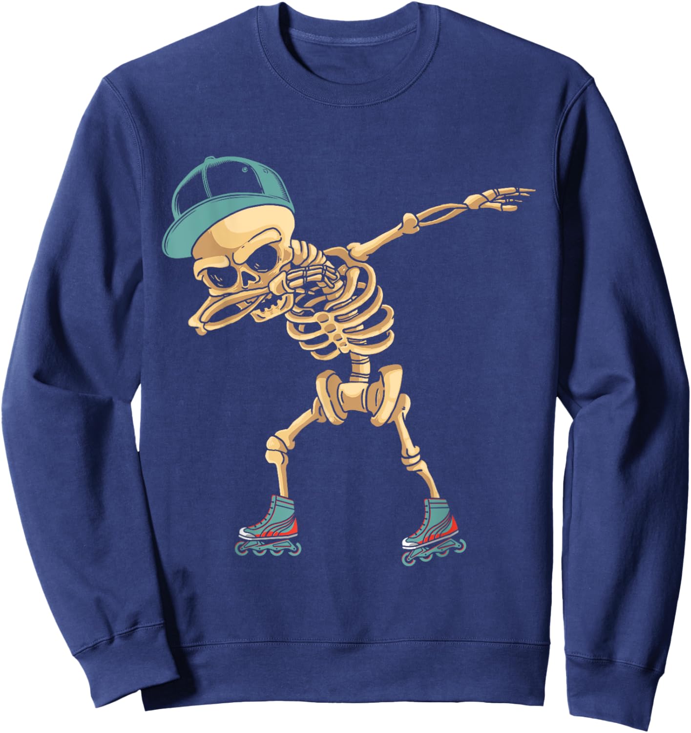 Dabbing Dab Skeleton Roller Blades Skating Blades Fun Sweatshirt - Sweatshirt | Navy