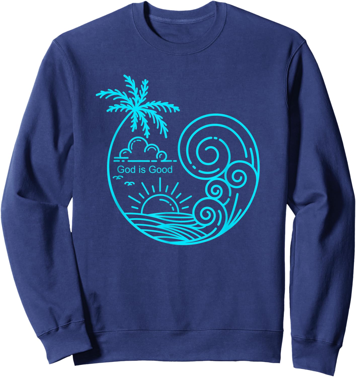 Christian Tropical Wave Beach Line Art Graphic Design Sweatshirt - Sweatshirt | Navy
