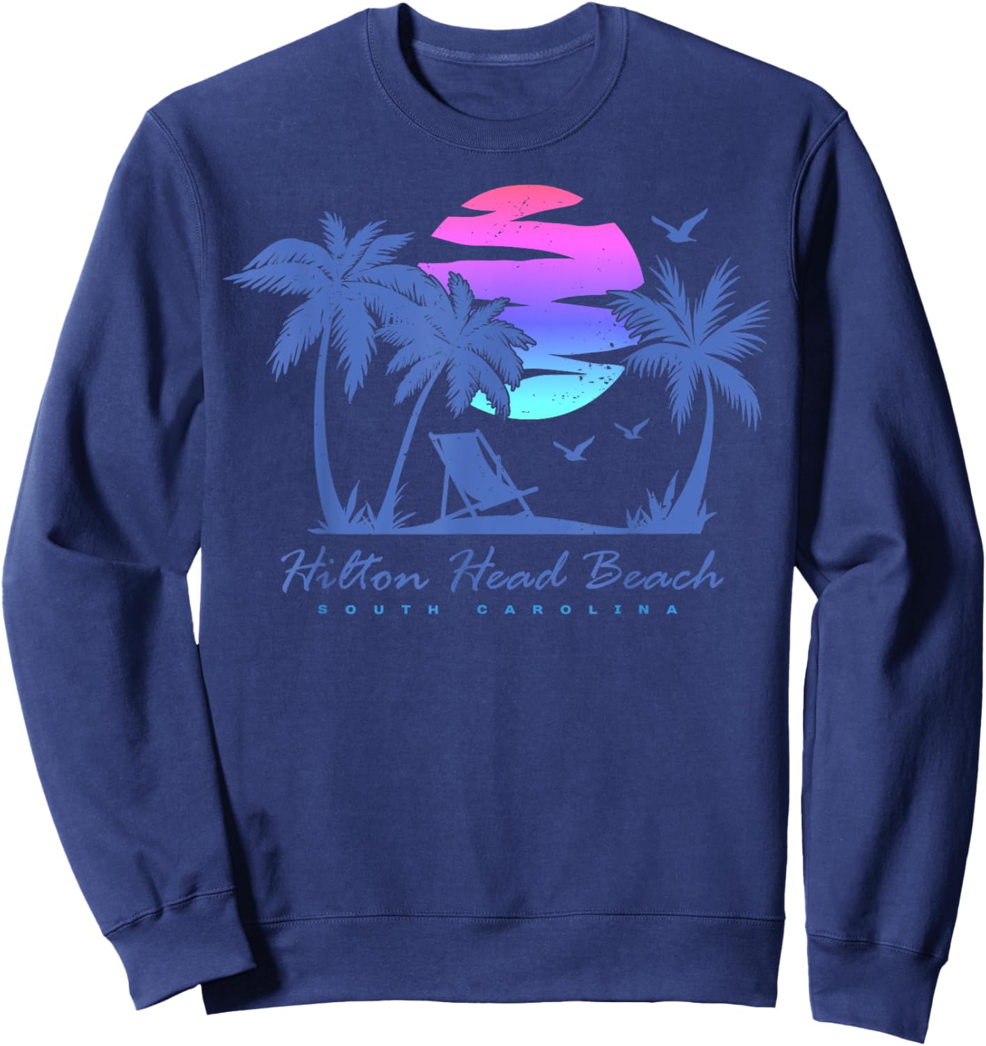 HILTON HEAD BEACH SOUTH CAROLINA Vacation Vintage Sunset Men Women Kids Sweatshirt - Sweatshirt | Navy