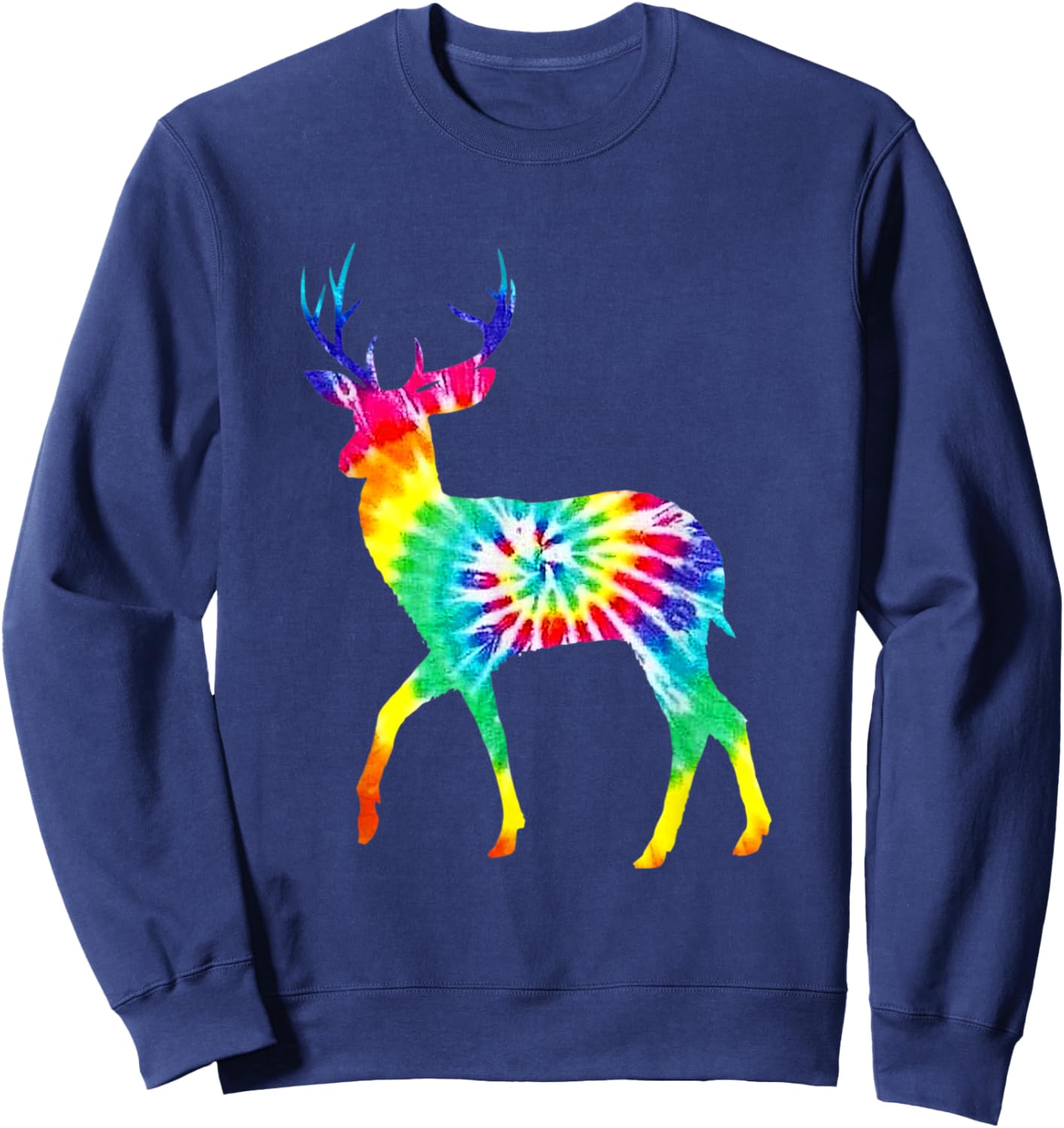 Rainbow Hippie Art Buck Wildlife Deer Hippy Trippy Tie Dye Sweatshirt - Sweatshirt | Navy