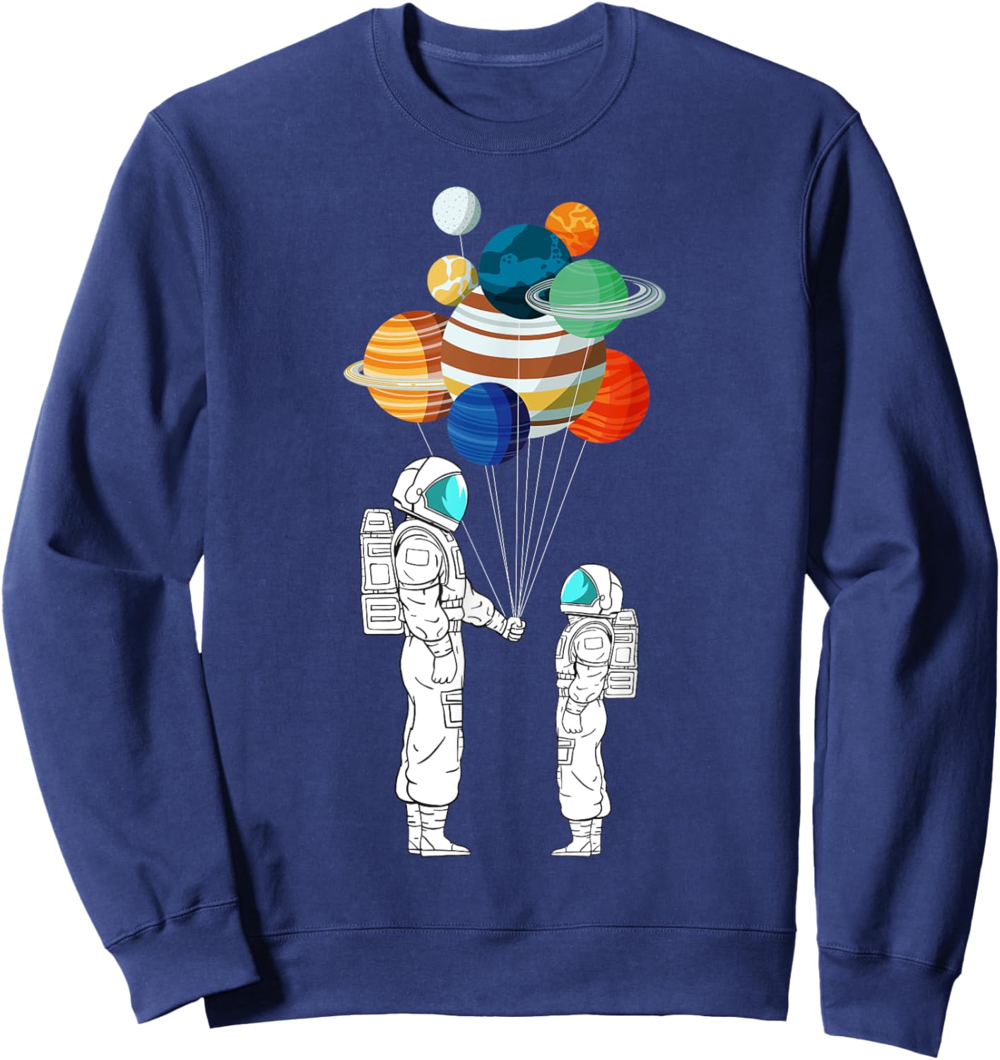 Astronaut Balloon Planets Space Moon Galaxy Stars Spaceship Sweatshirt - Sweatshirt | Navy