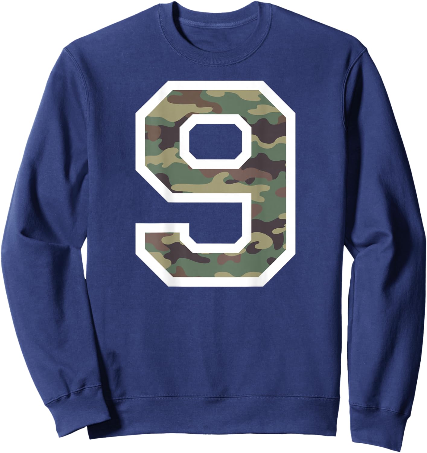 Jersey Number #9 Nine, Camo Camouflage Sports, 9th Birthday Sweatshirt - Sweatshirt | Navy