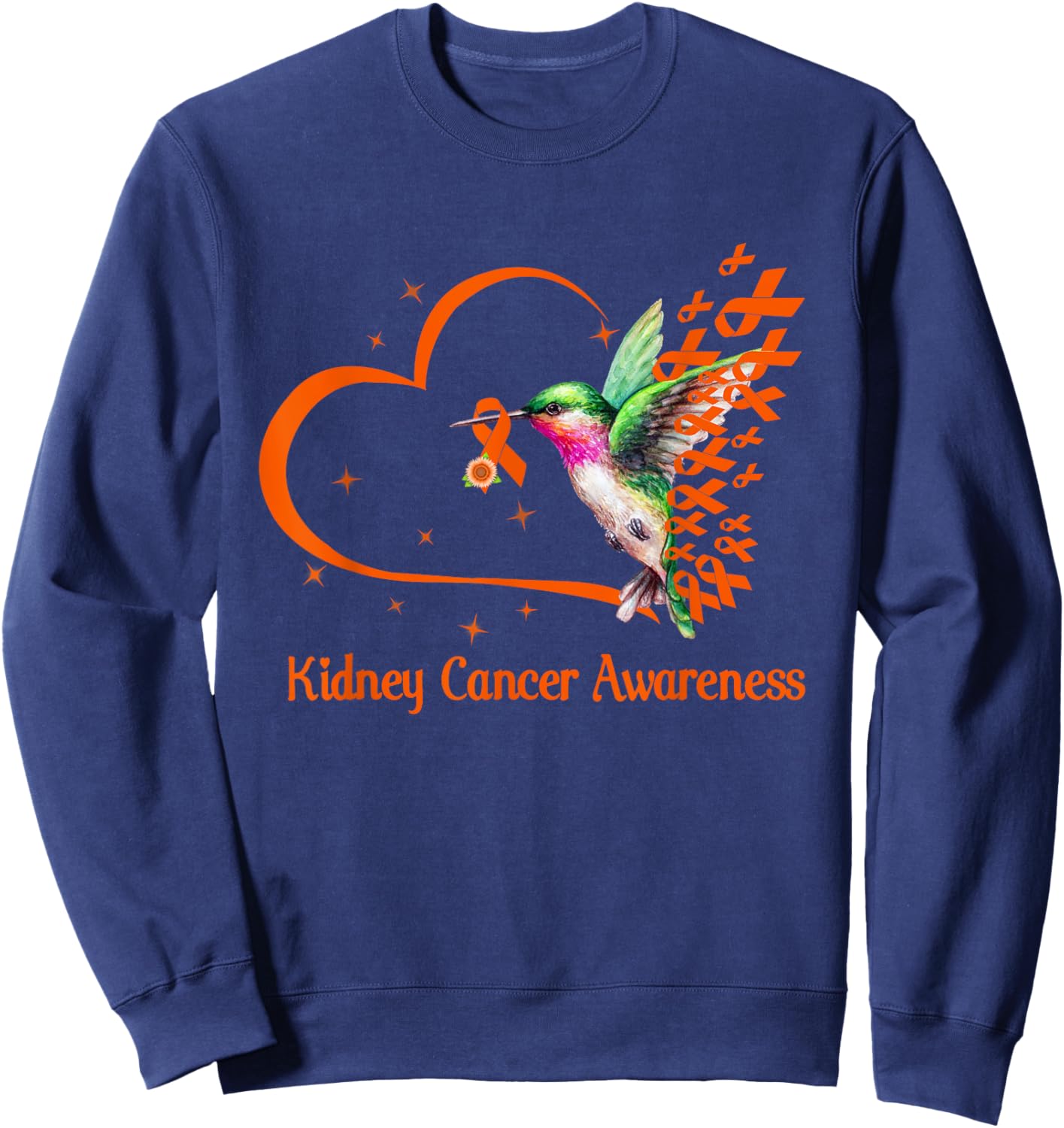 Hummingbird With Ribbon Kidney Cancer Awareness Warrior Mom Sweatshirt - Sweatshirt | Navy