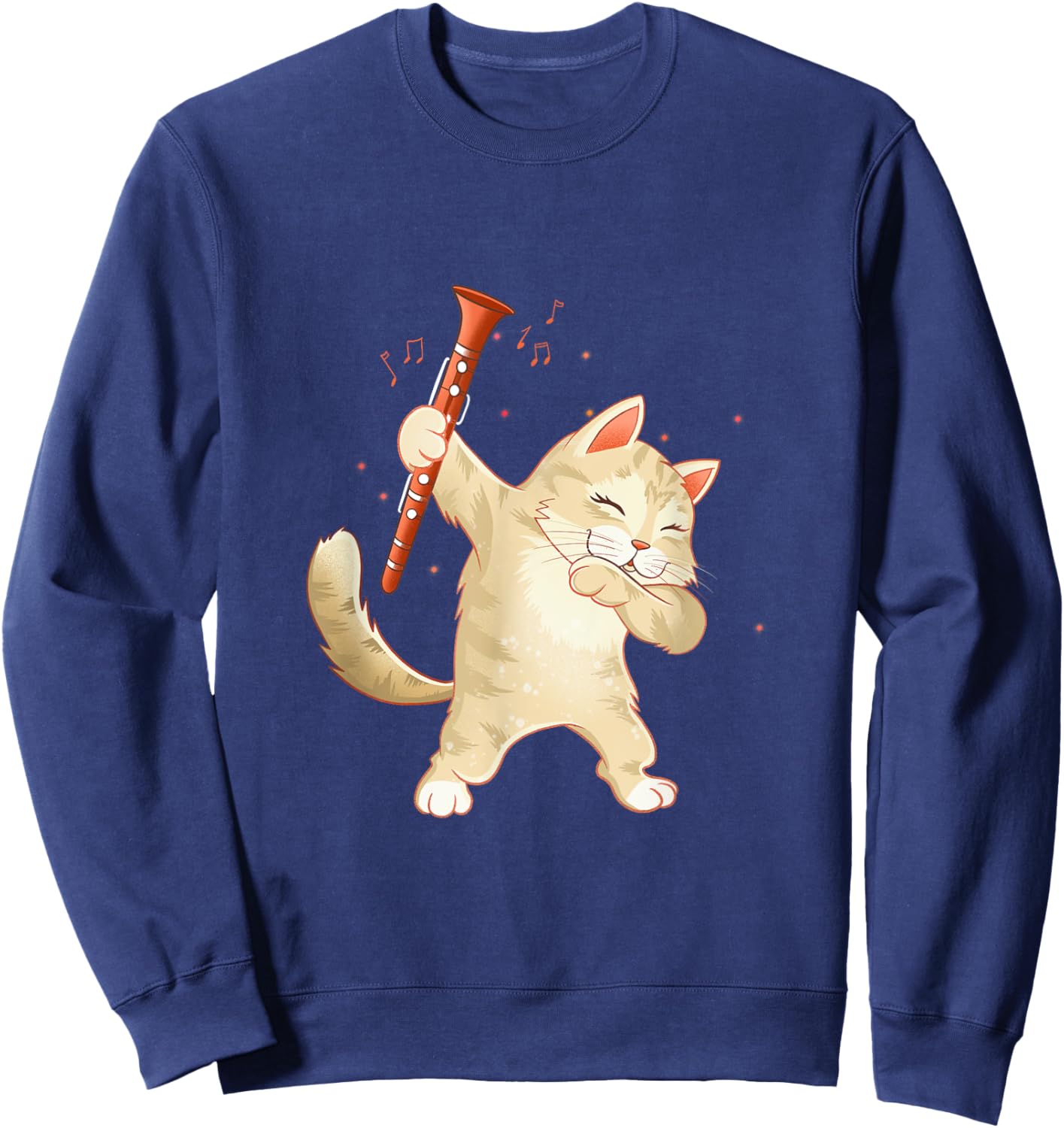 Funny Clarinet Dabbing Cat Lover Clarinetist Cat Men Women Sweatshirt - Sweatshirt | Navy