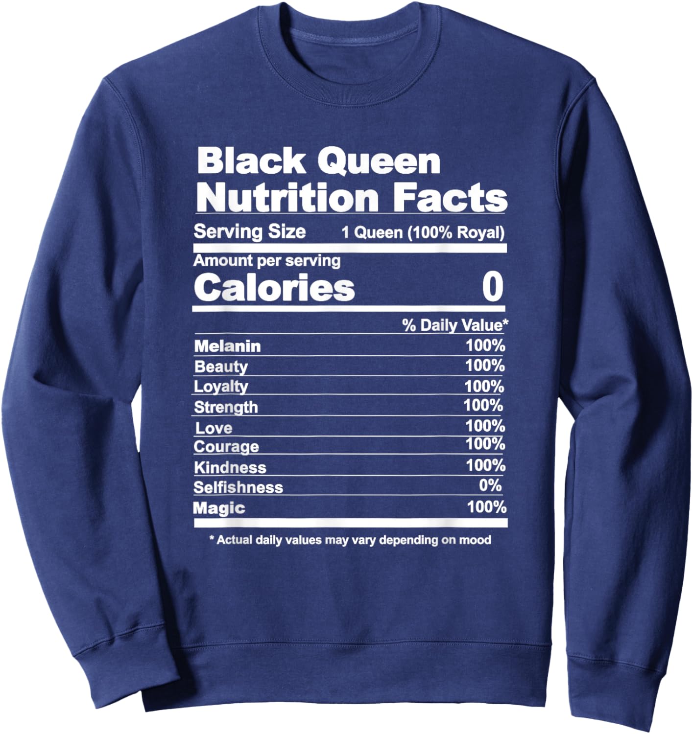 Black Queen Nutritional Facts Small Sweatshirt - Sweatshirt | Navy