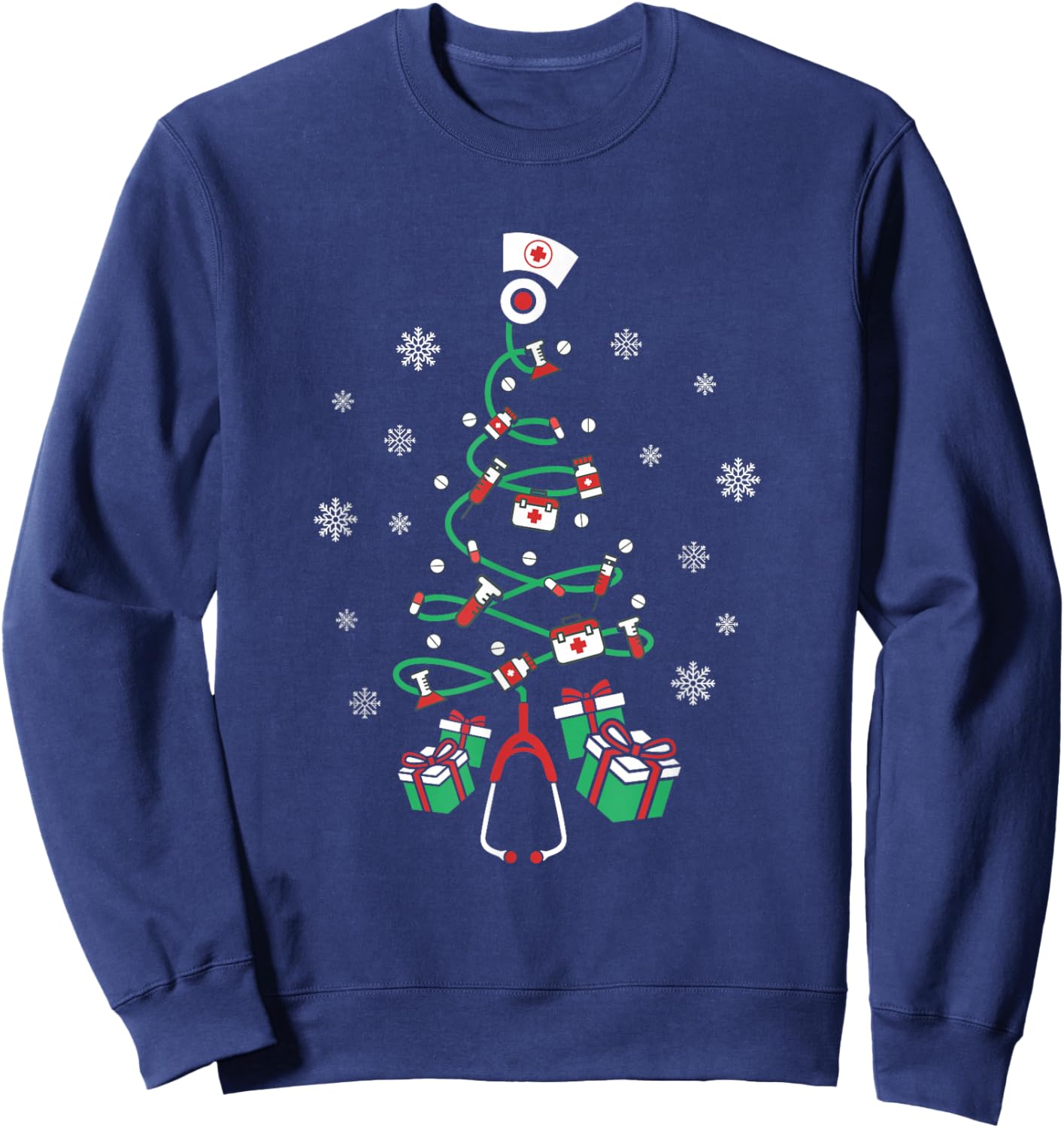 Xmas LPN Stethoscope RN Nursing Christmas Tree Nurse Sweatshirt - Sweatshirt | Navy