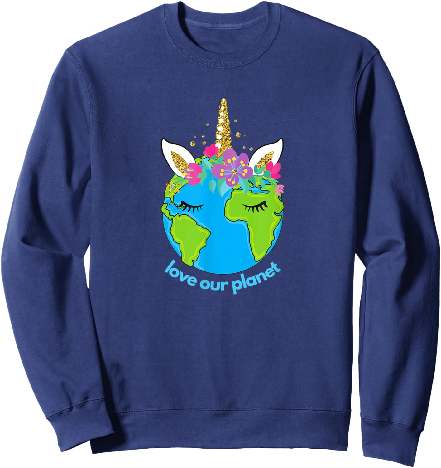 Earth Day 2021 Cute for Toddler Kids Unicorn Face Sleepy Sweatshirt - Sweatshirt | Navy