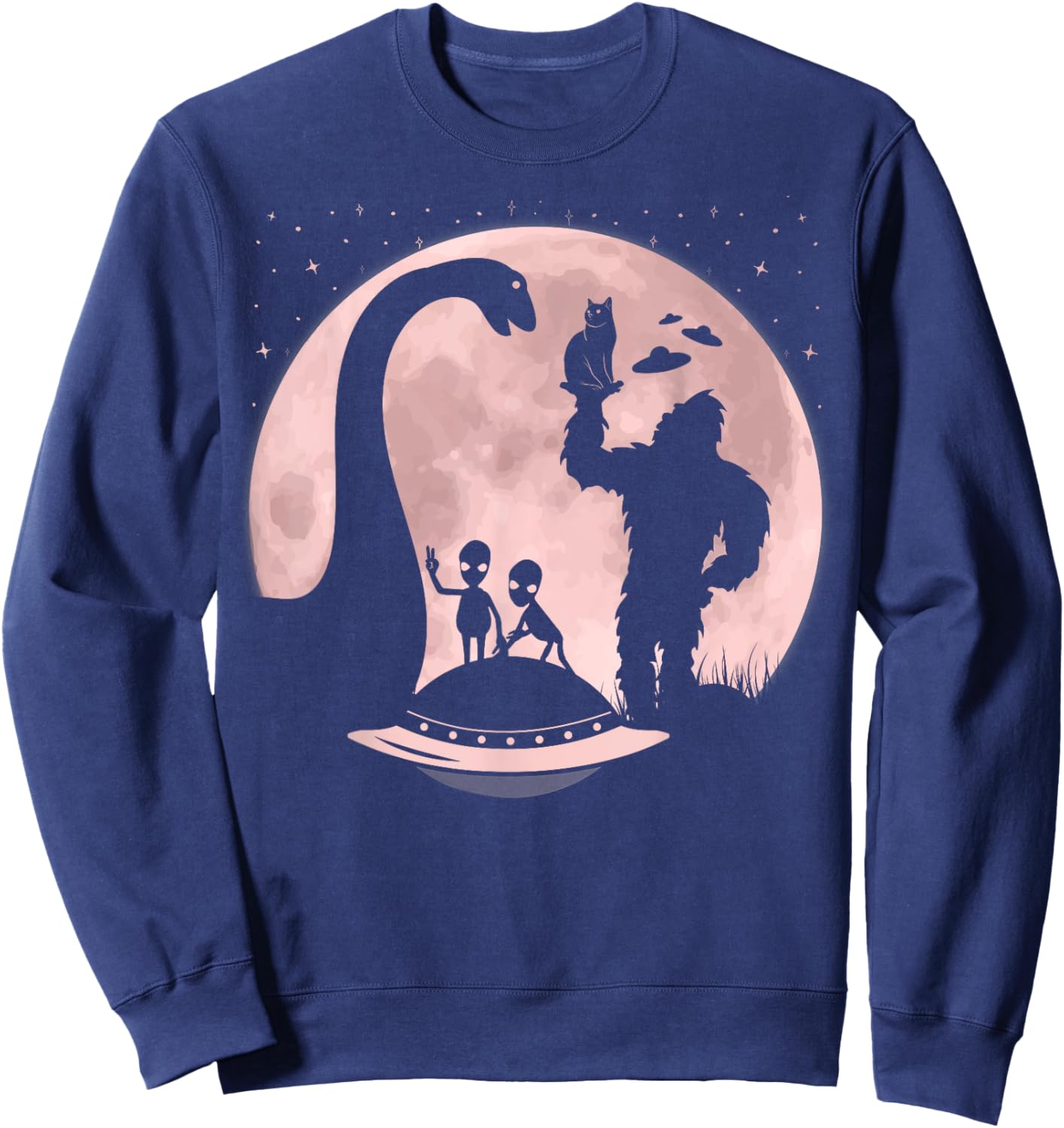 Bigfoot Loch Ness Monster Sasquatch Cat Ufo Funny Aliens Women Kids Sweatshirt - Sweatshirt | Navy