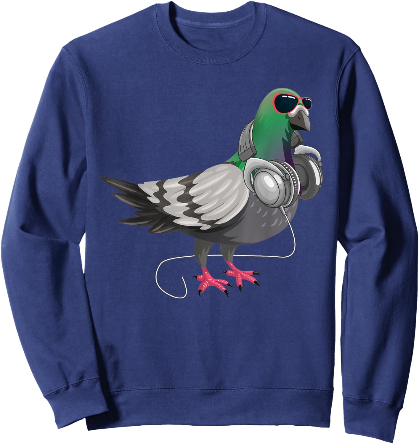 Funny Techno Pigeon Headphone Music Bird Sweatshirt - Sweatshirt | Navy