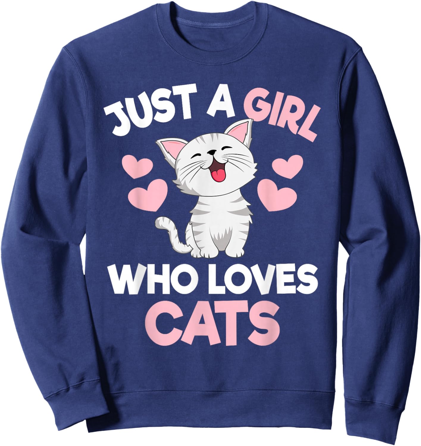 Just A Girl Who Loves Cats Cute Cat Lover Girls Kids Sweatshirt - Sweatshirt | Navy