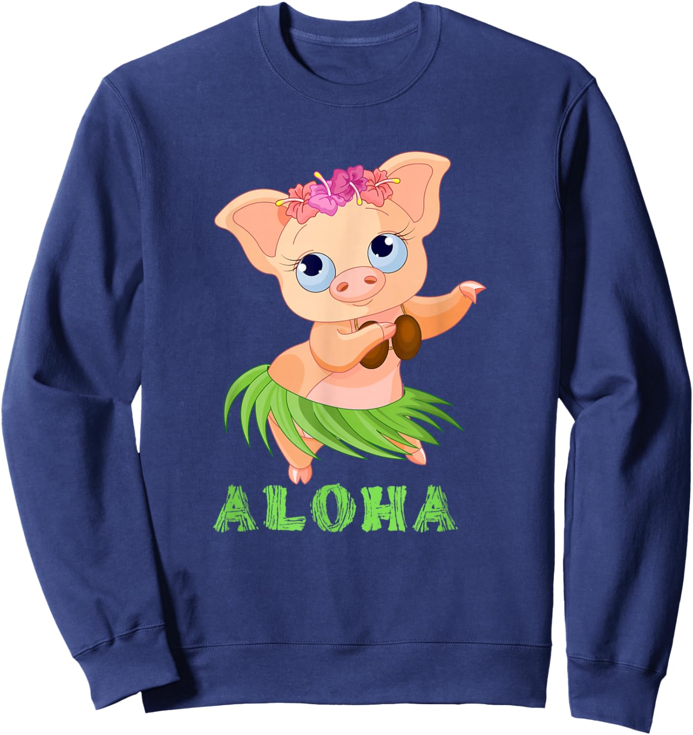 Funny Kids Tiki Pig Hula Dancing Luau Pig Sweatshirt - Sweatshirt | Navy