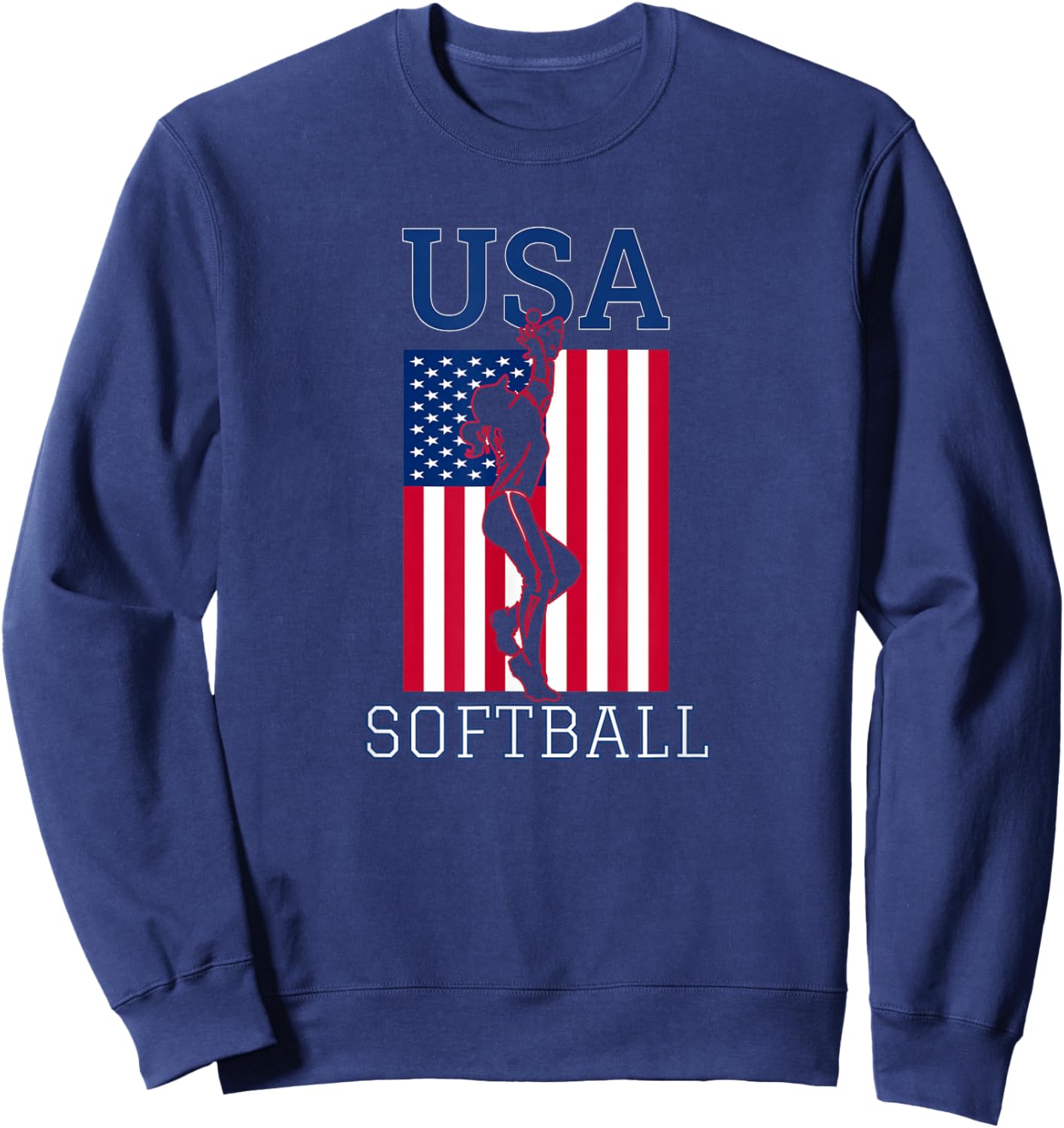 USA Team Women Sports Patriotic American Flag Girls Softball Sweatshirt - Sweatshirt | Navy