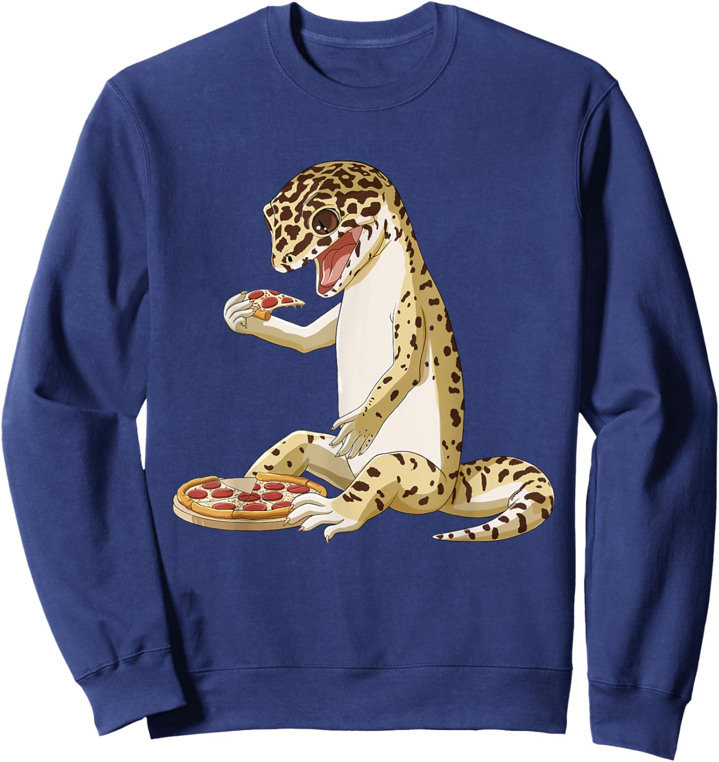 Funny Pizza Lover Reptile Leopard Gecko Sweatshirt - Sweatshirt | Navy