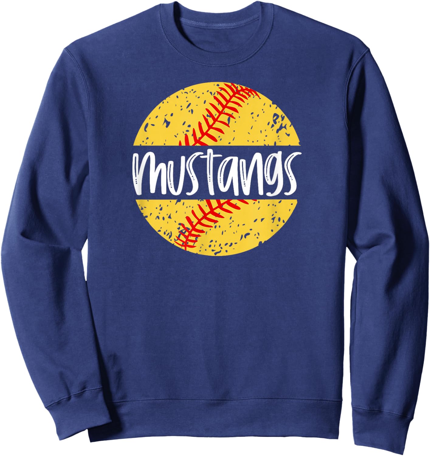 Mustangs Softball Team Mascot School Spirit Game Day Sweatshirt - Sweatshirt | Navy
