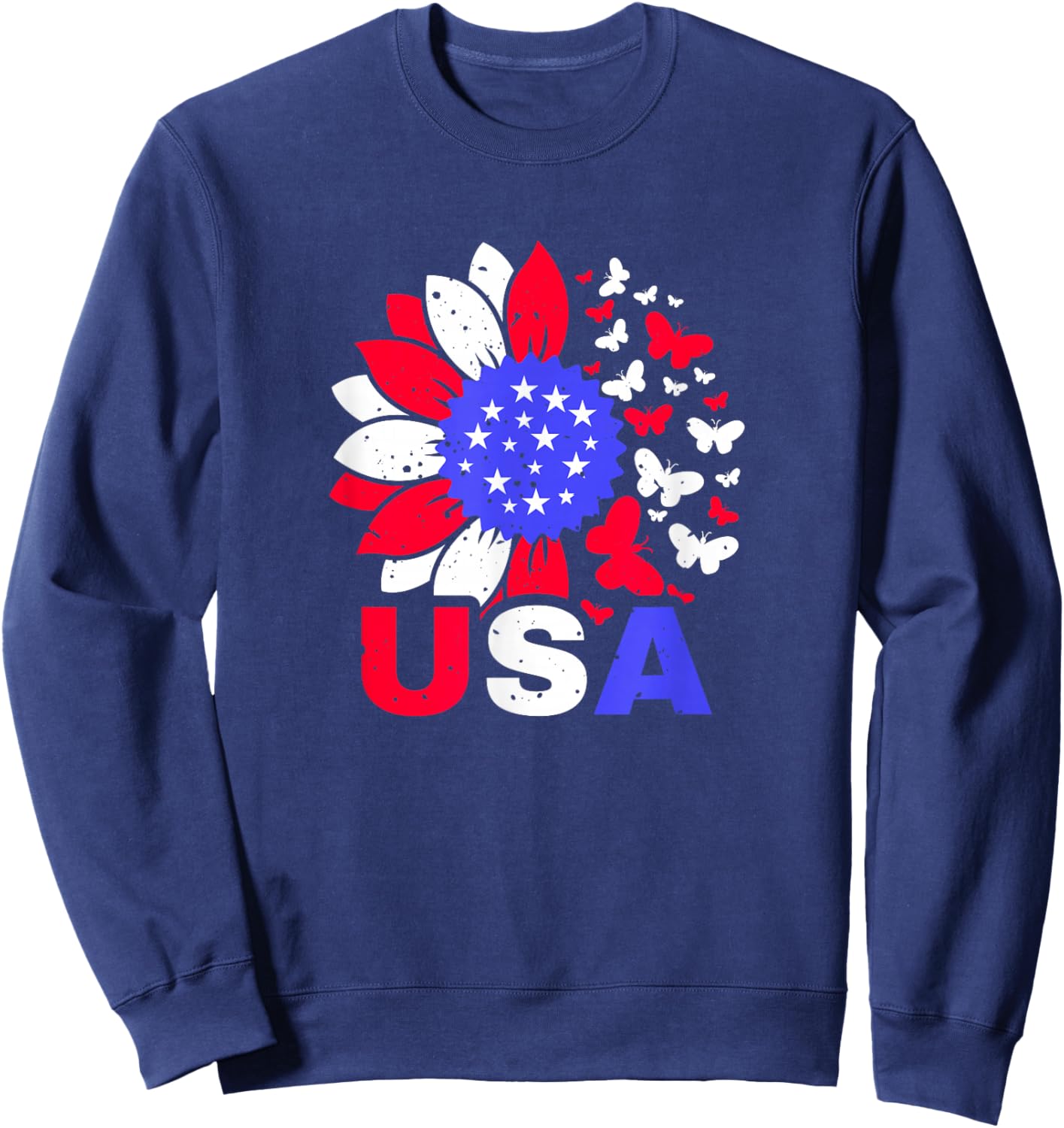 American Flag 4th of July Proud USA Flower Girl Sweatshirt - Sweatshirt | Navy