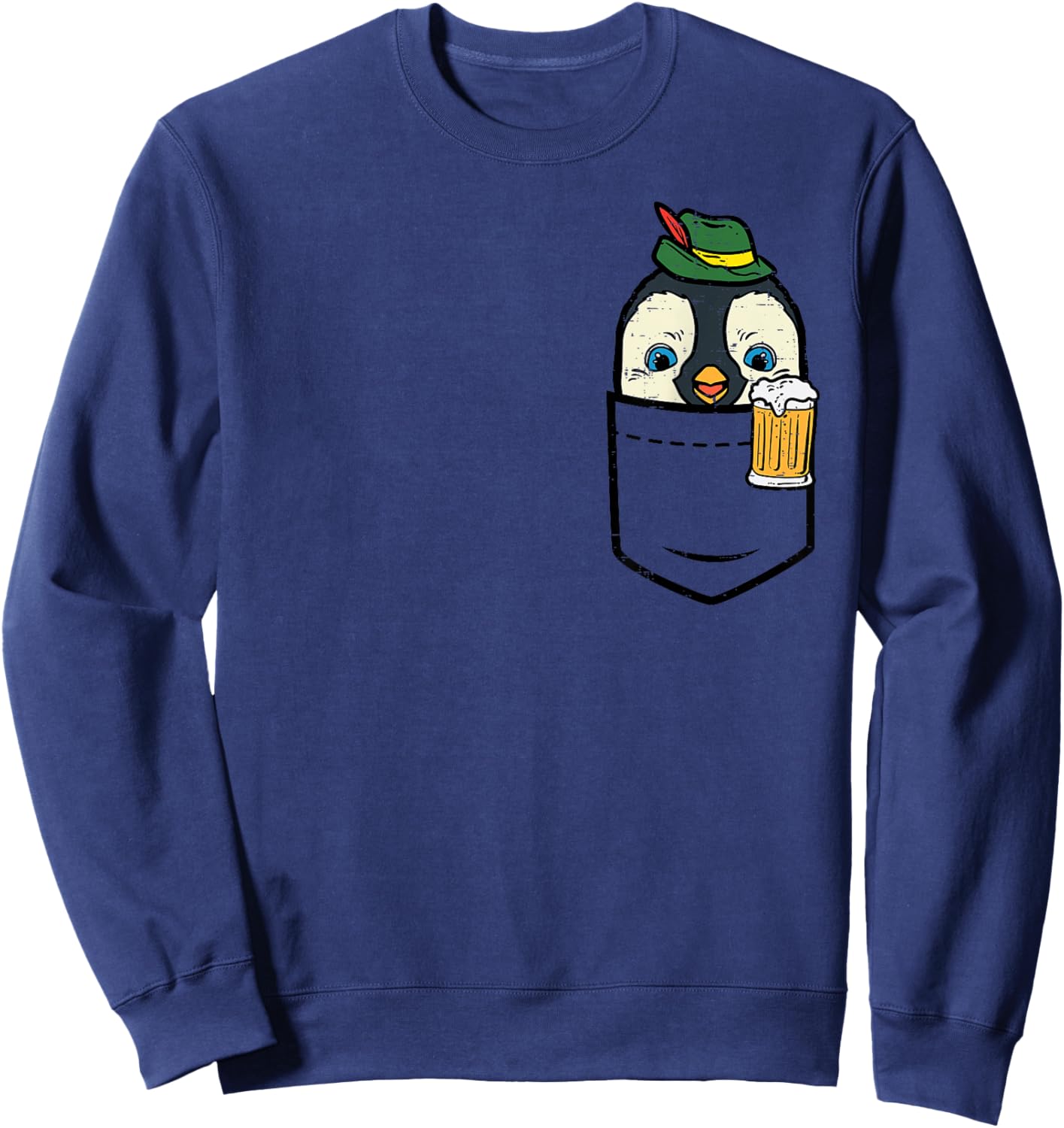 Pocket German Penguin Oktoberfest Bavarian Animal Men Women Sweatshirt - Sweatshirt | Navy