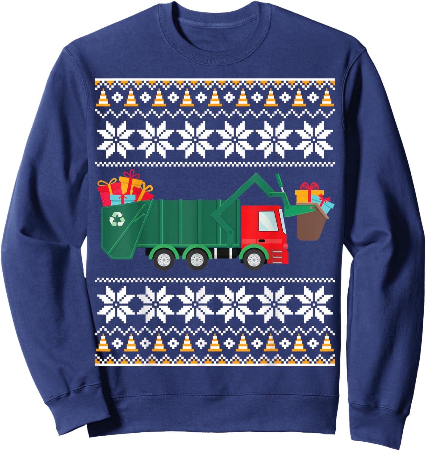 Truck Christmas Shirt Boys Kids Men Garbage Truck Funny Sweatshirt - Sweatshirt | Navy