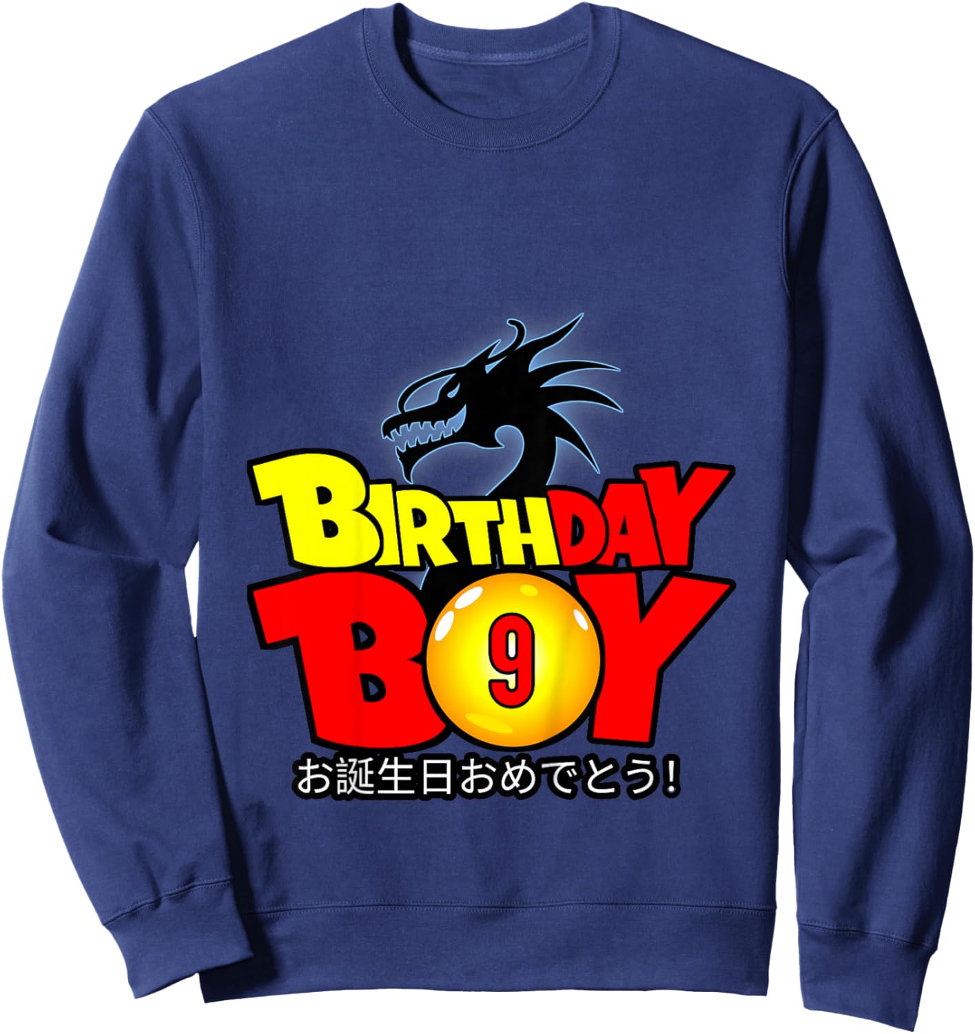 Kids 9 Year Old 9th Dragon Anime Style Birthday Gift Boys Sweatshirt - Sweatshirt | Navy