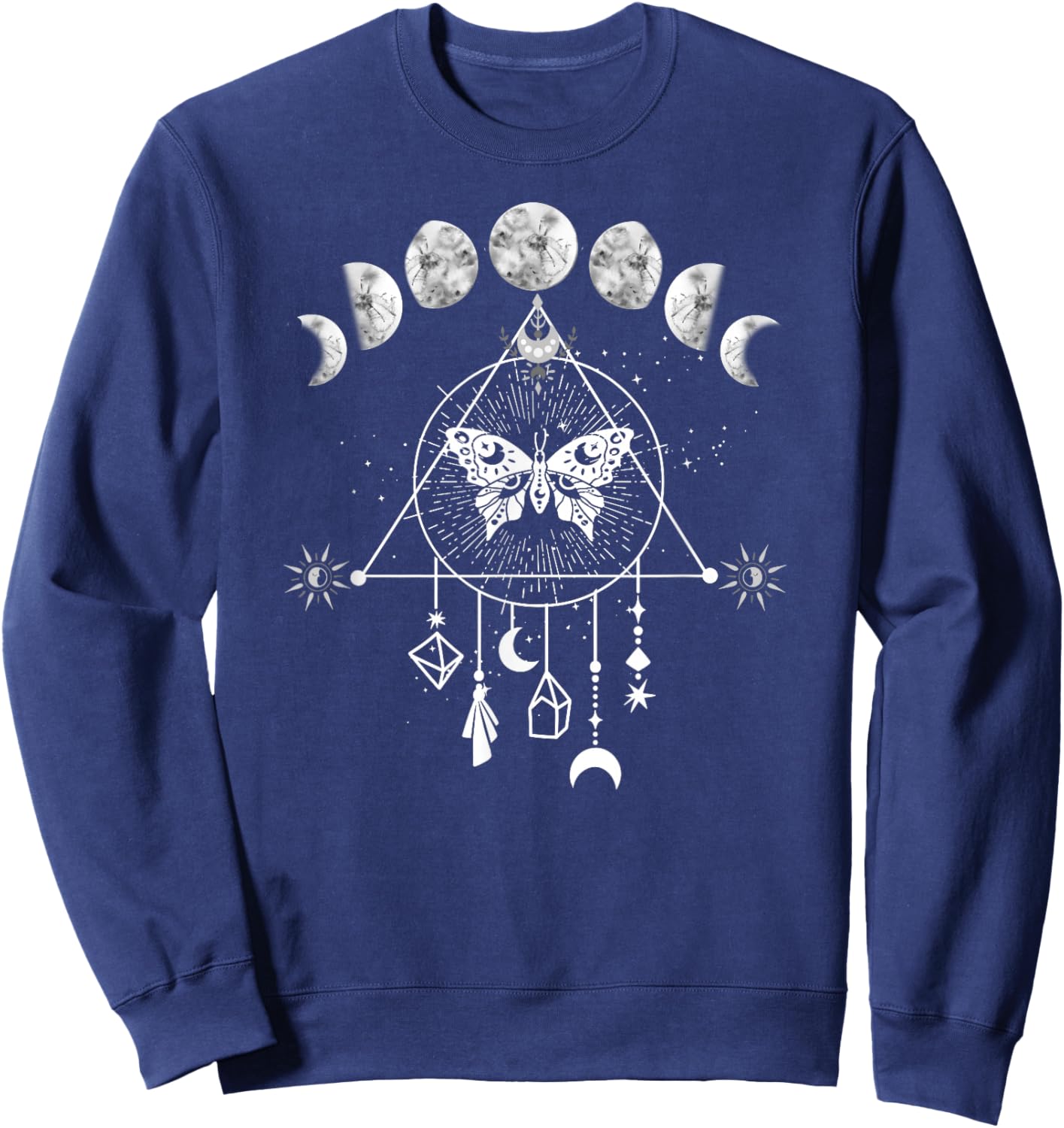 Celestial Moon phase Moth Crystals Stars Vintage design Sweatshirt - Sweatshirt | Navy