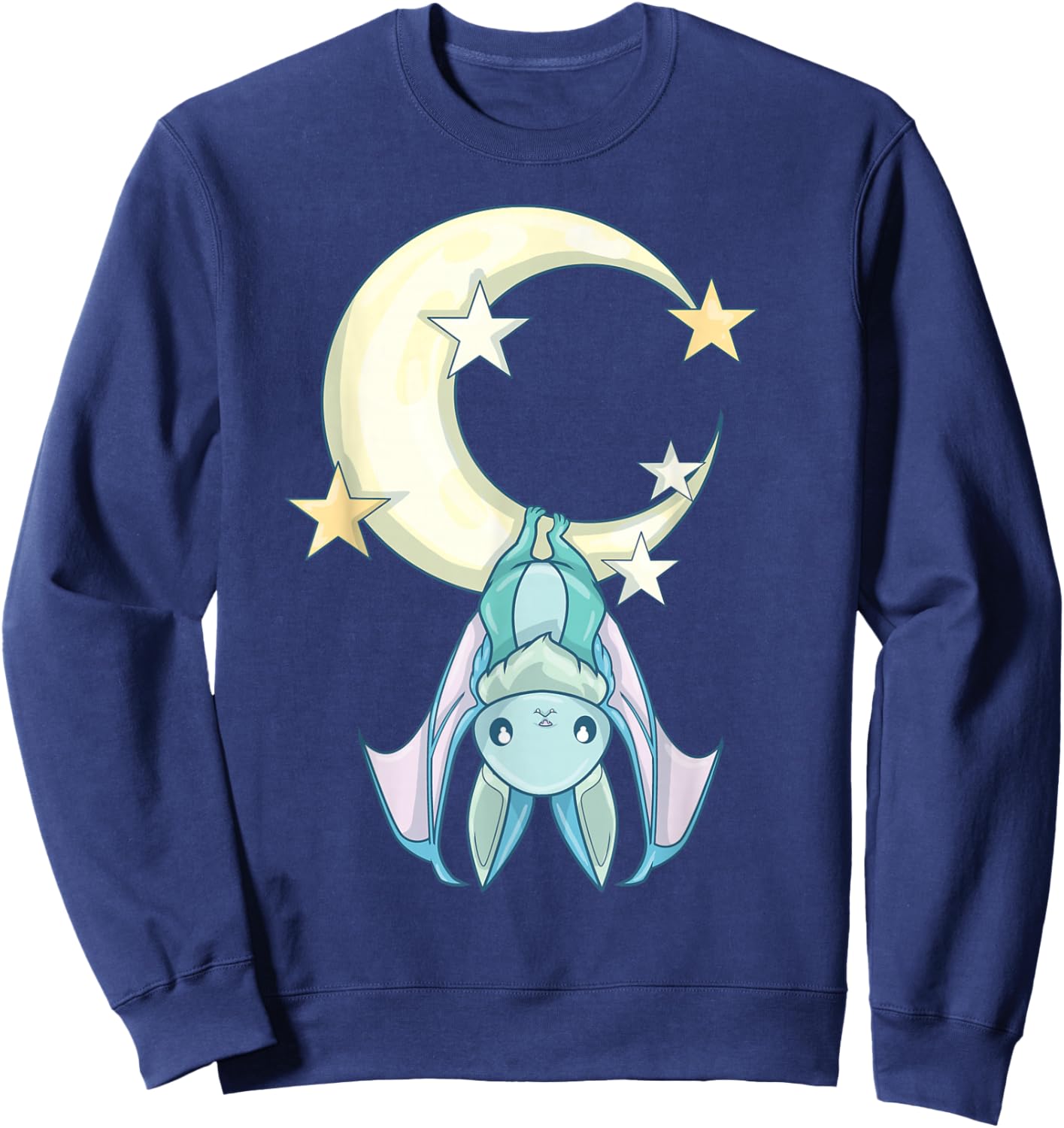 Nu Goth Aesthetic, Pastel Goth Bat Moon, Witchy Bat Sweatshirt - Sweatshirt | Navy