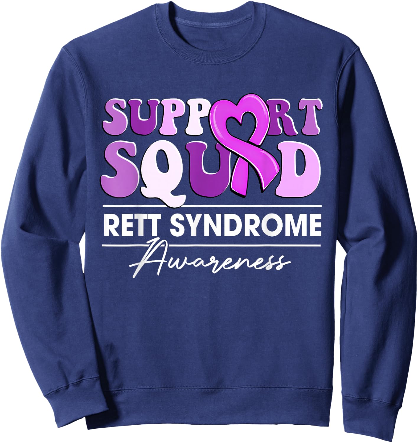 Groovy Support Squad Purple Ribbon Rett Syndrome Awareness Sweatshirt - Sweatshirt | Navy