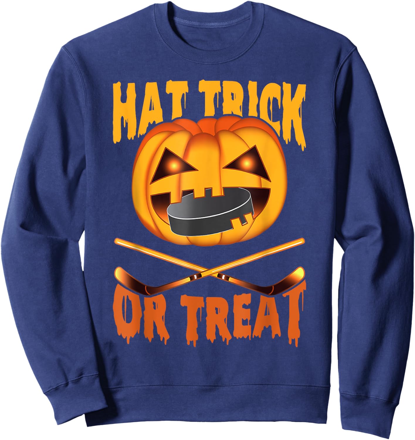 Hat Trick Or Treat Hockey Halloween Sweatshirt - Sweatshirt | Navy