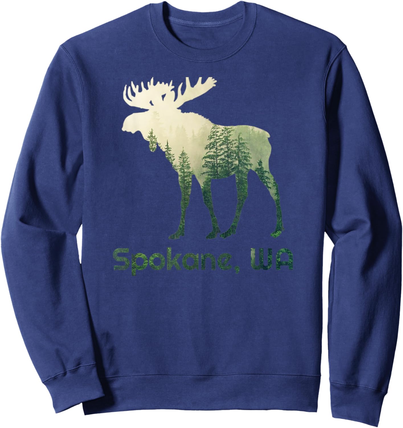 Spokane WA Moose Forest Tree Hunter Wildlife Sweatshirt - Sweatshirt | Navy